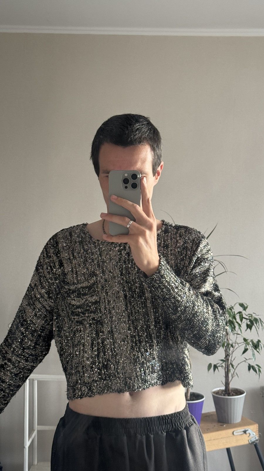 If Six Was Nine Archive Gaultier LGB Style Sequins Raw Hem Cropped Sweater Size US M / EU 48-50 / 2 - 4 Thumbnail