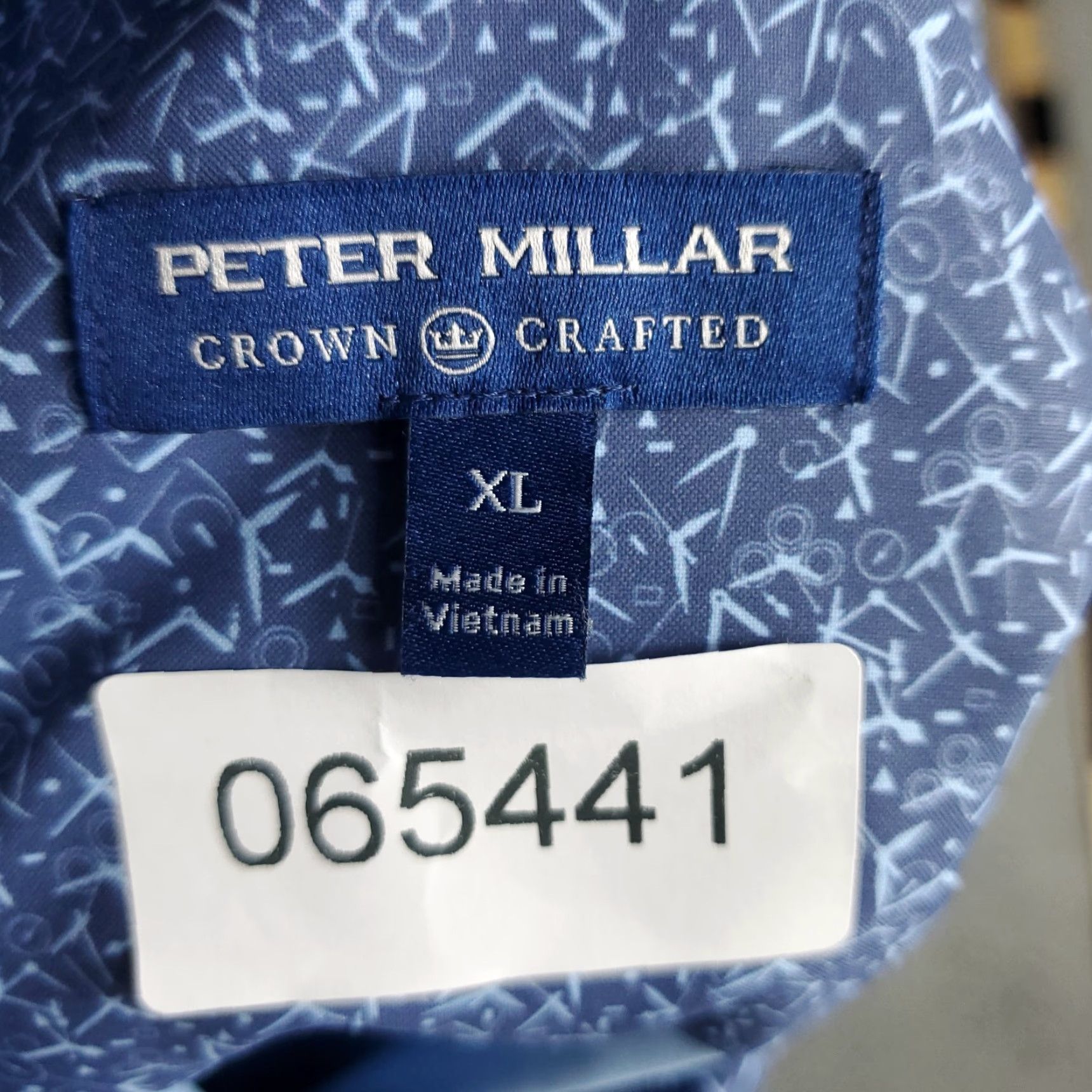 Peter Millar Peter Millar Shirt Mens XL Blue Clock Hands Print Crown Button Up Geometric Short Sleeve Collared Size US XL / EU 56 / 4 - 6 Thumbnail