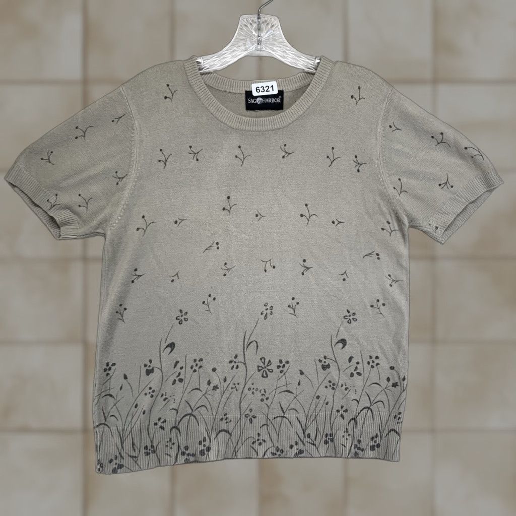 Vintage VINTAGE Sag Harbor Women's Knit Top Medium All Over Floral Print Gray Casual Blouse Bohemian Retro Peasant 90s Size M / US 6-8 / IT 42-44 - 1 Thumbnail