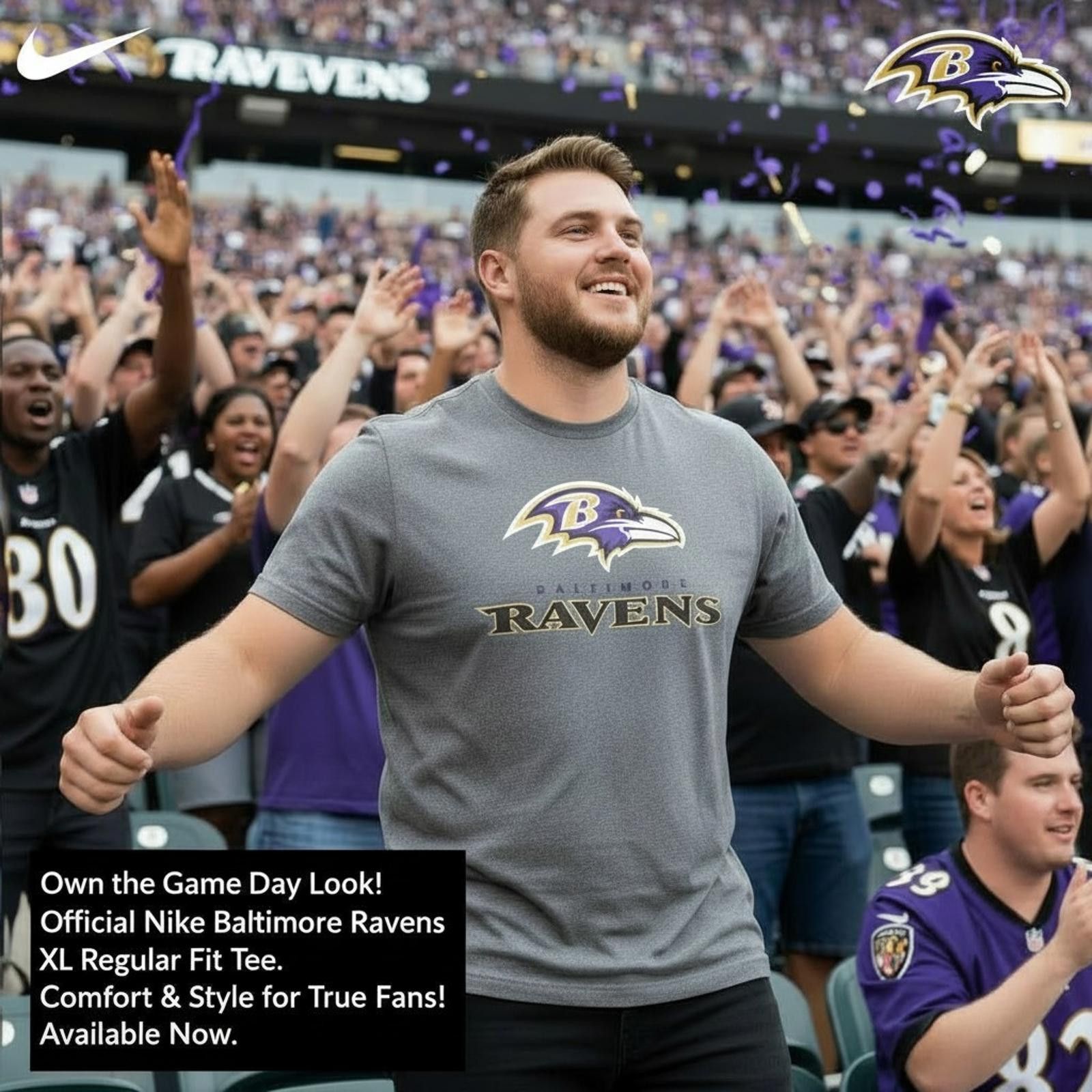 Nike Nike Baltimore Ravens XL Regular Fit T-Shirt Size US XL / EU 56 / 4 - 2 Thumbnail