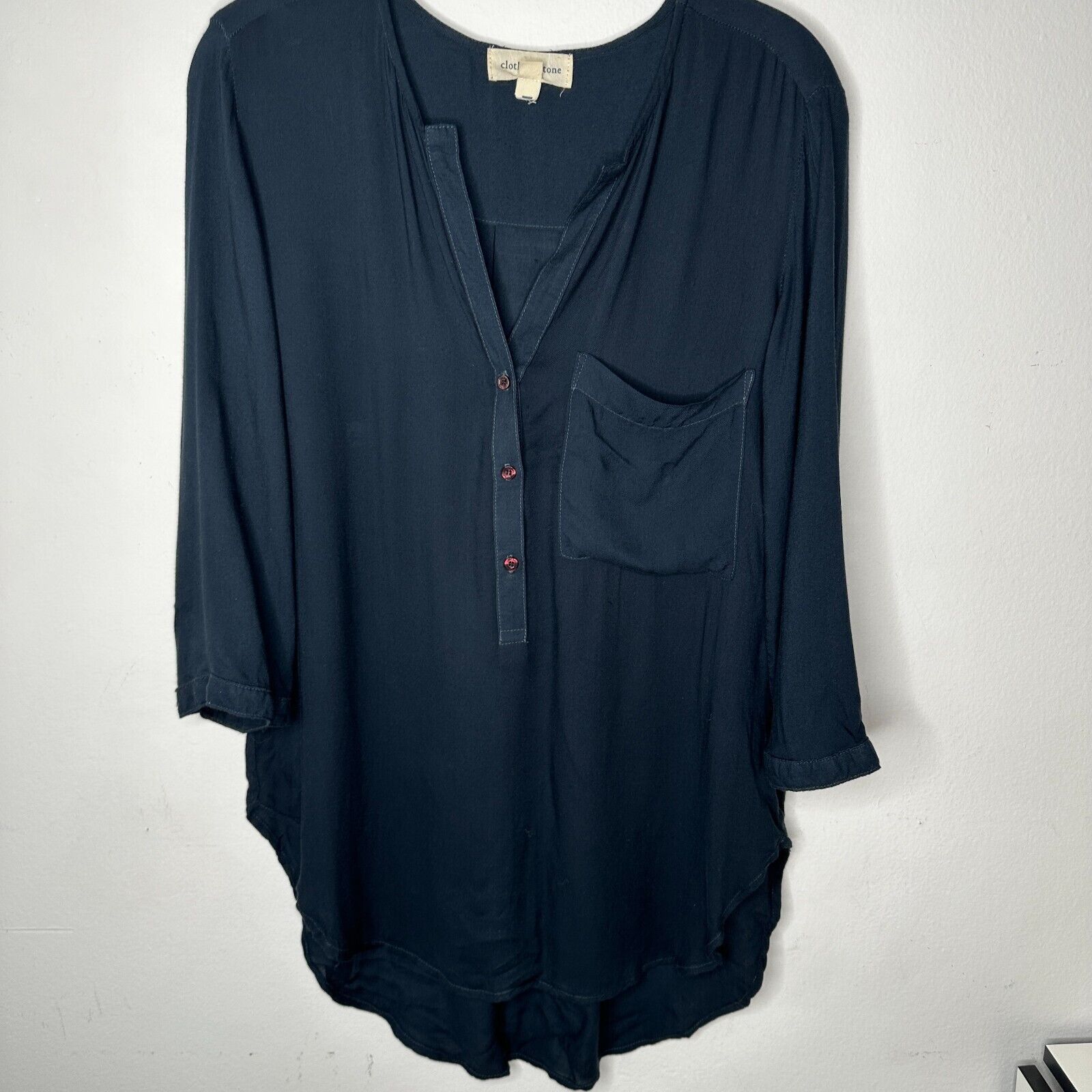 Other Cloth & Stone Black Henley Long Sleeve V-Neck Shirt Tail Top Size S / US 4 / IT 40 - 3 Thumbnail