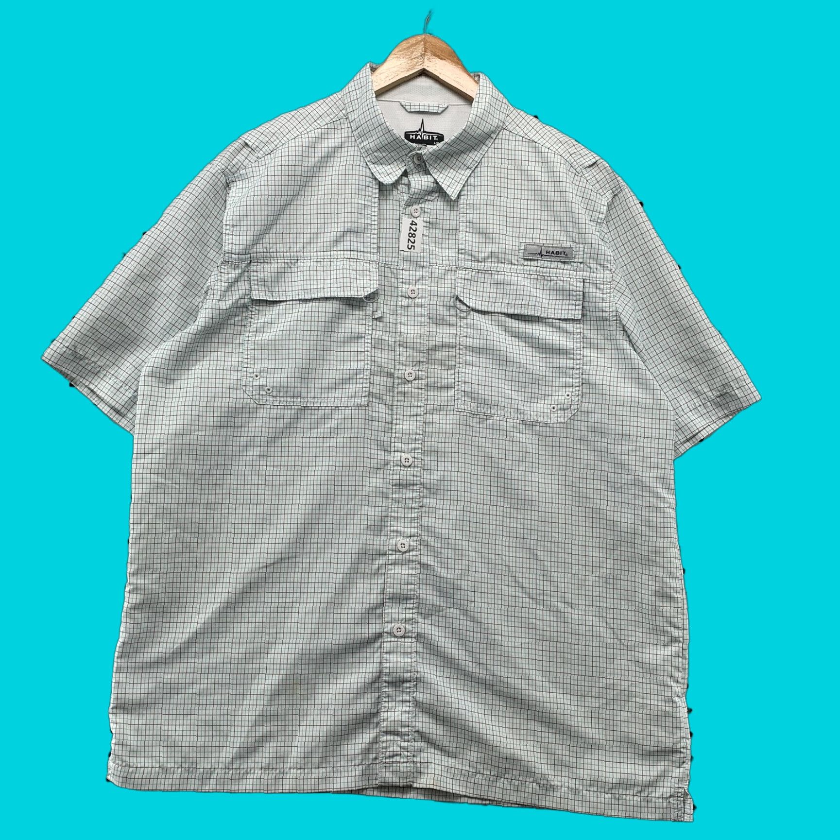 Habitat HABIT Plaid Button-Up Shirt Short Sleeve Men’s Large White Outdoor Casual Shirt Men Size US L / EU 52-54 / 3 - 1 Thumbnail