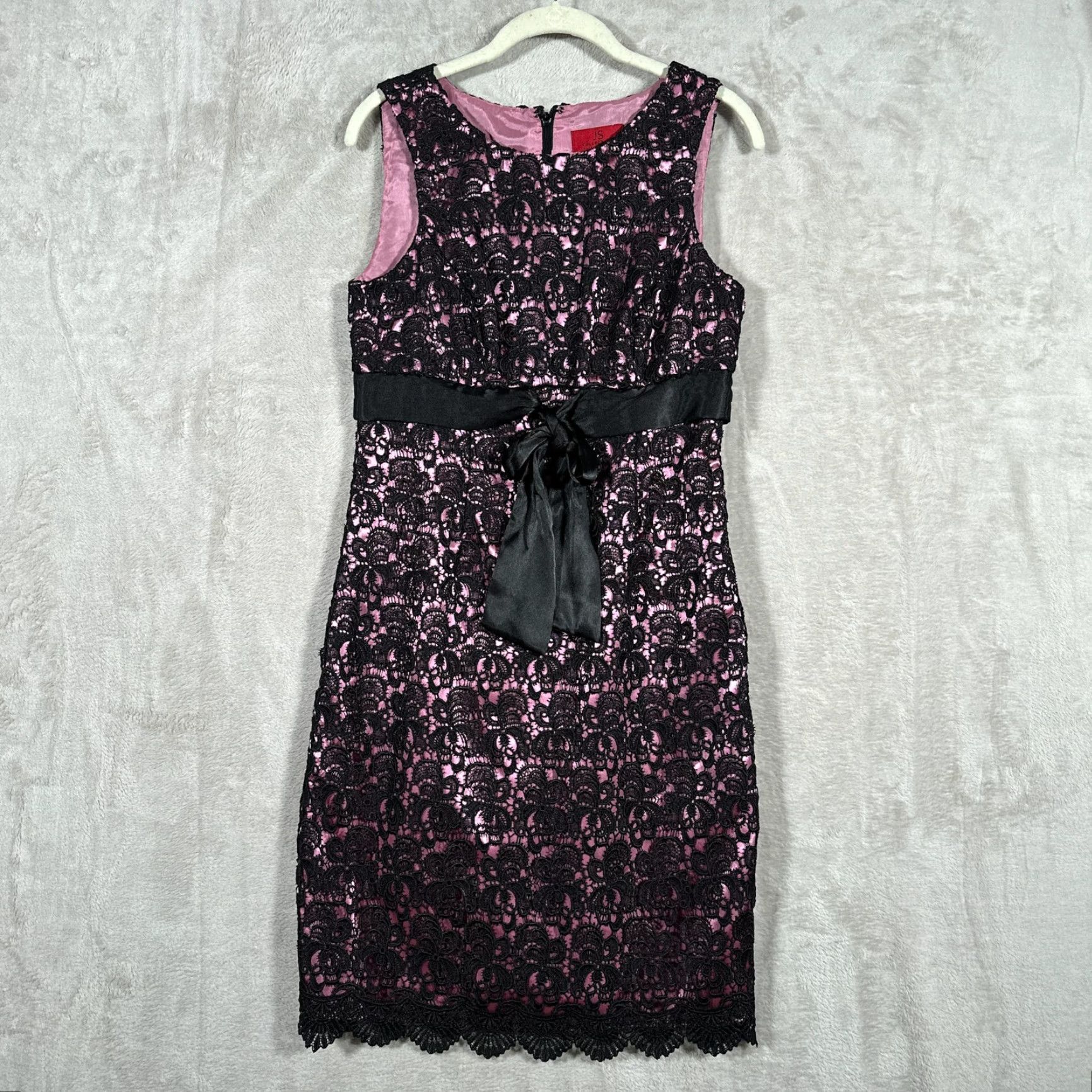 Vintage JS Collections Dress Empire Waist 6 Pink Lace Midi Dress Sheath Pencil Women Regular Gothic Halloween Grunge Fairy Witchy Sleeveless Party/Cocktail Size M / US 6-8 / IT 42-44 - 7 Thumbnail