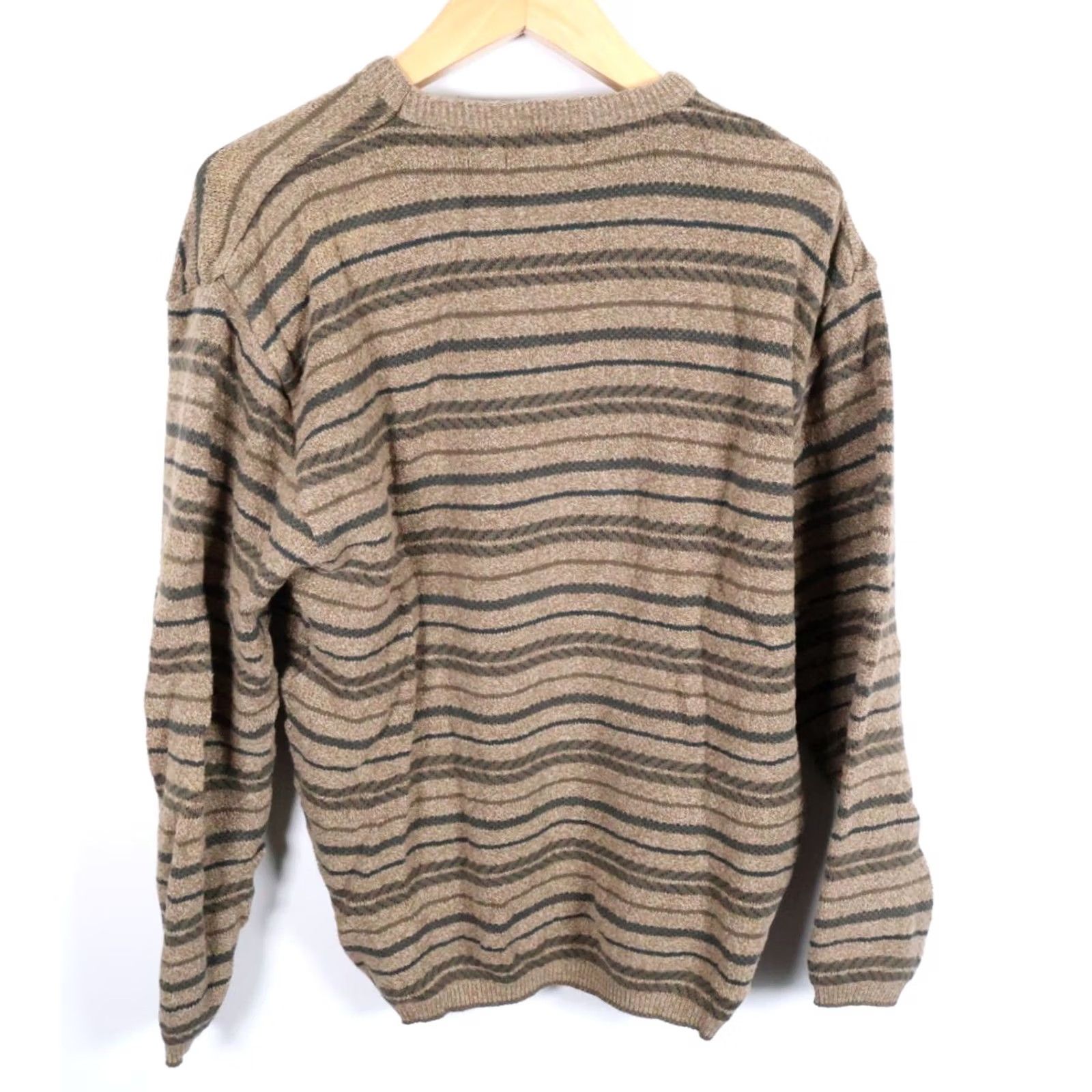 Croft & Barrow 90s Striped Pattern Sweater Mens Large Green Brown V-Neck Chunky-Knit Cotton Knit Preppy Size US L / EU 52-54 / 3 - 2 Thumbnail