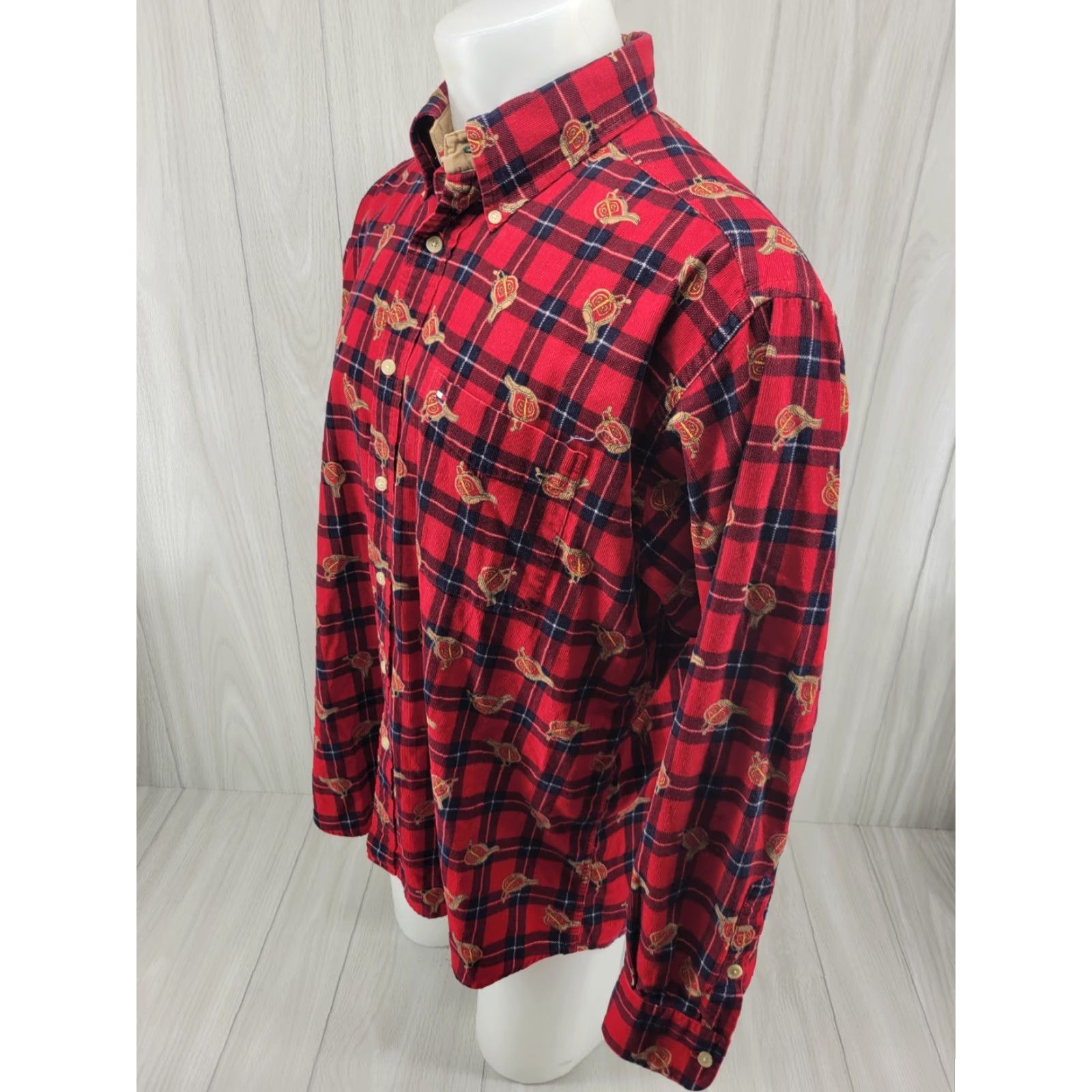 Tommy Hilfiger VINTAGE Tommy Hilfiger All Over Print Saddle Horse Long Sleeve Button-Up Mens Large Red Shirt Size US L / EU 52-54 / 3 - 3 Thumbnail