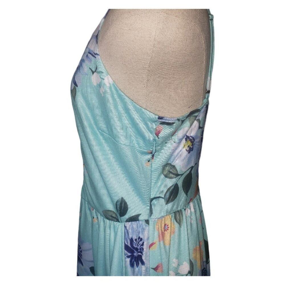 Designer CT340 Yathon Aqua Floral Spaghetti Strap Dress Size L / US 10 / IT 46 - 5 Thumbnail