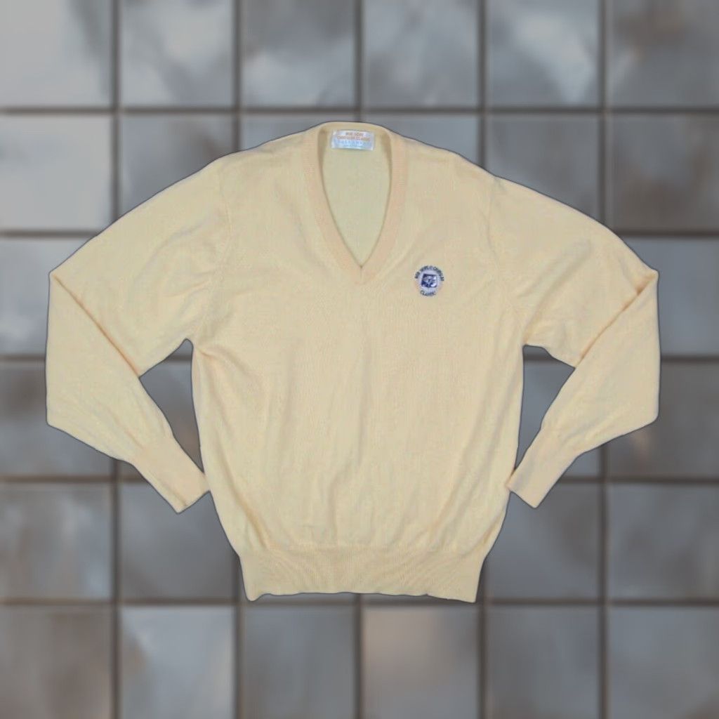 VINTAGE Ballantyne Cashmere V Neck Sweater Mens XL Yellow Golf Classic