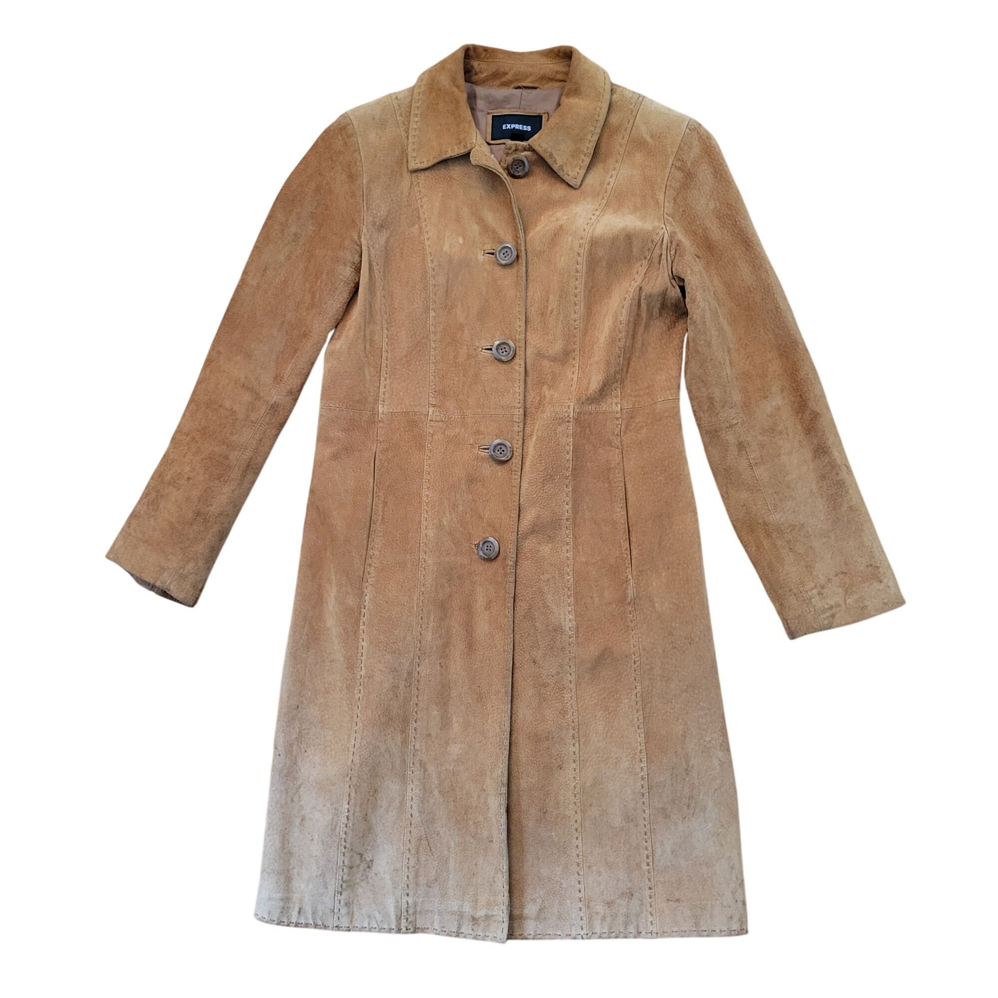 Express Express 11 12 Camel Tan Brown Leather Suede Button Up Trench Size M / US 6-8 / IT 42-44 - 3 Thumbnail