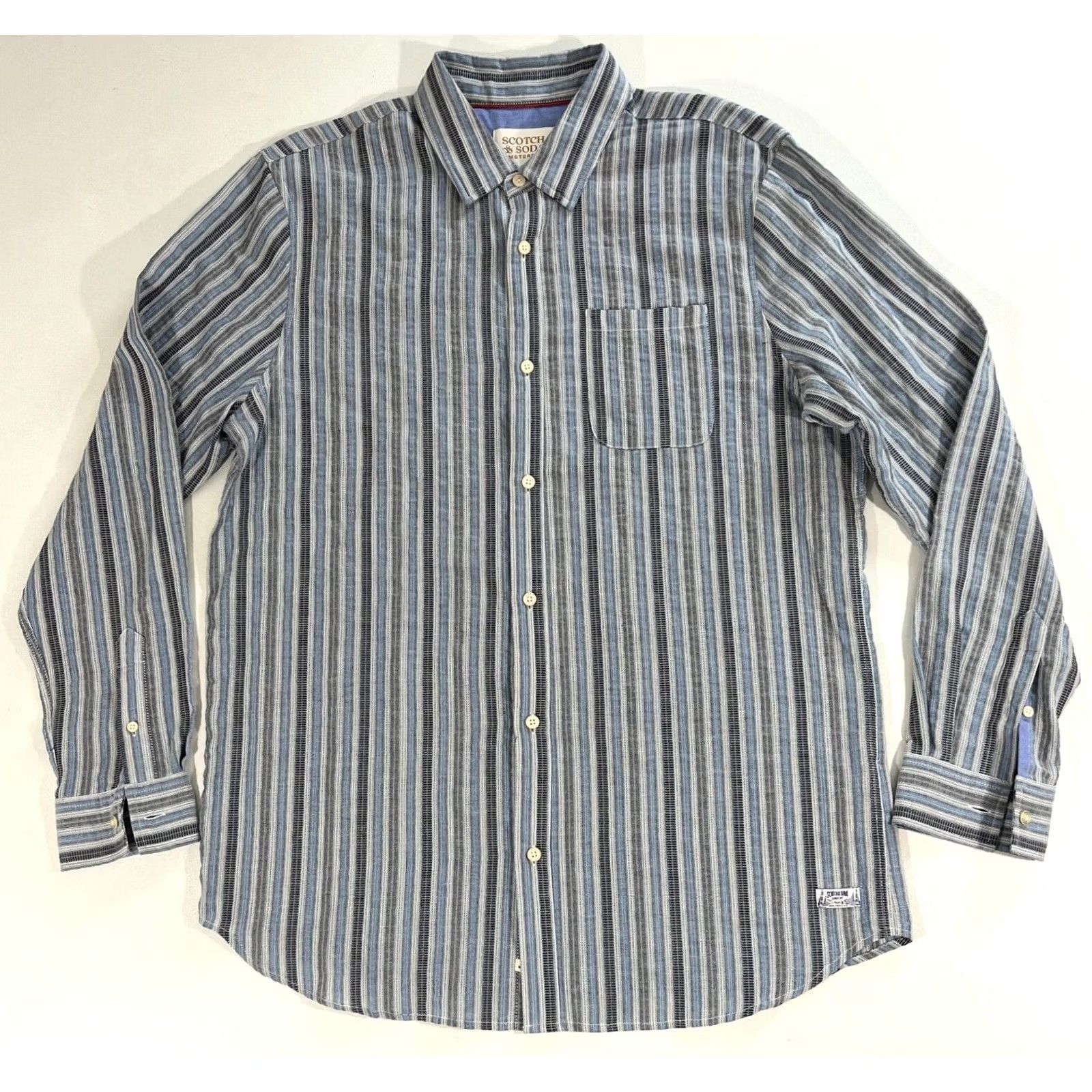 Scotch & Soda NWT Scotch & Soda Button-Up Shirt Mens Dobby Stripe Lightweight Sz L Cotton Multicolor Long Sleeve Collared Pocketed Casual Shirt Size US L / EU 52-54 / 3 - 2 Thumbnail