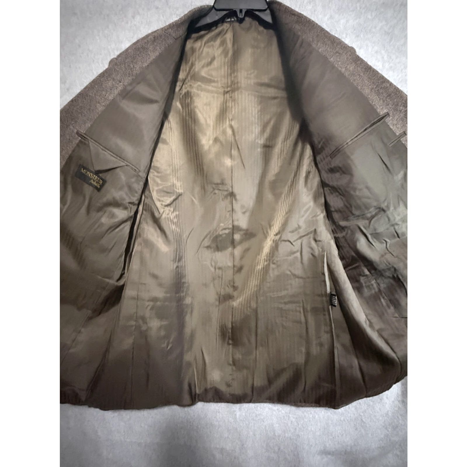 Vintage VINTAGE Monsieur Adolfo Blazer Sport Coat Mens 48L Brown Polyester Tweed Long Jacket Size 48R - 7 Thumbnail