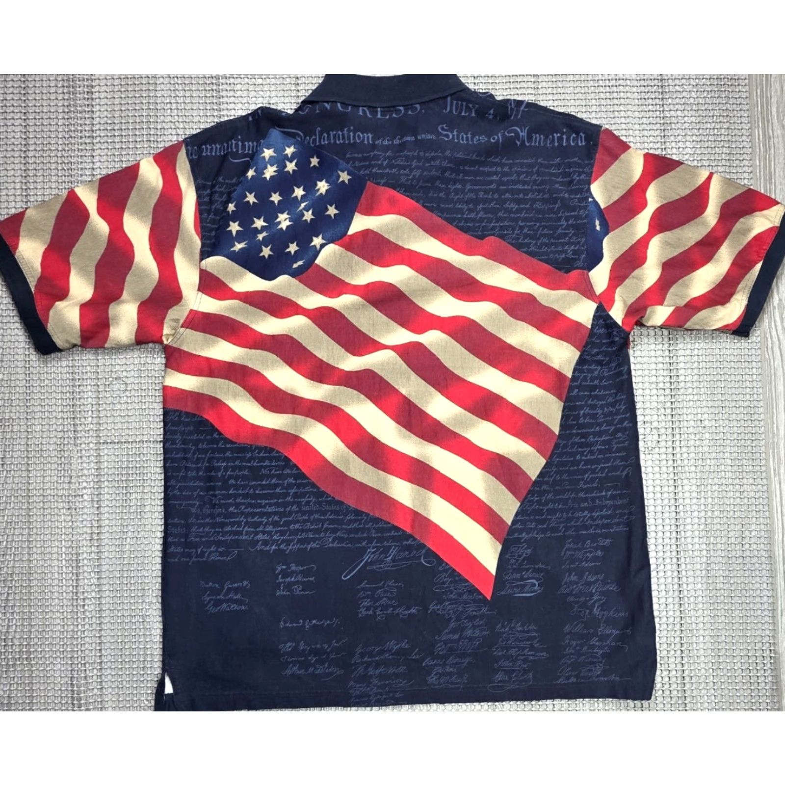 Cotton Traders Cotton Traders Sport Polo Shirt Men L Red White Blue Allover American Patriotic 4th of July Flag Casual Polo Shirt Men L to 4th of July Mens Size US L / EU 52-54 / 3 - 6 Thumbnail