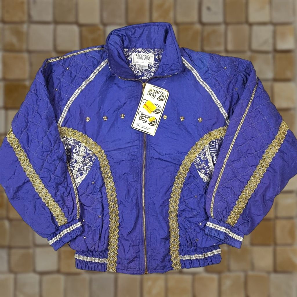 Vintage VINTAGE Purple Gold Women's Small Tracksuit Top Full Zip Up Jacket Windbreaker Size S / US 4 / IT 40 - 1 Thumbnail