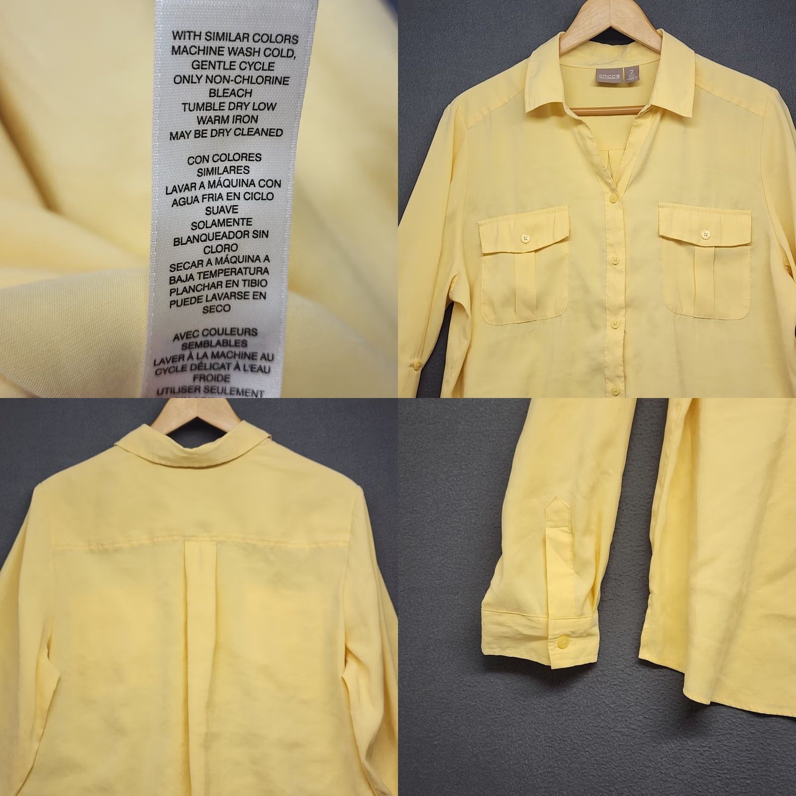 Vintage Chico'S Womens Size 2 US Large Yellow Button Front Blouse Long Sleeve Shirt Size L / US 10 / IT 46 - 8 Thumbnail