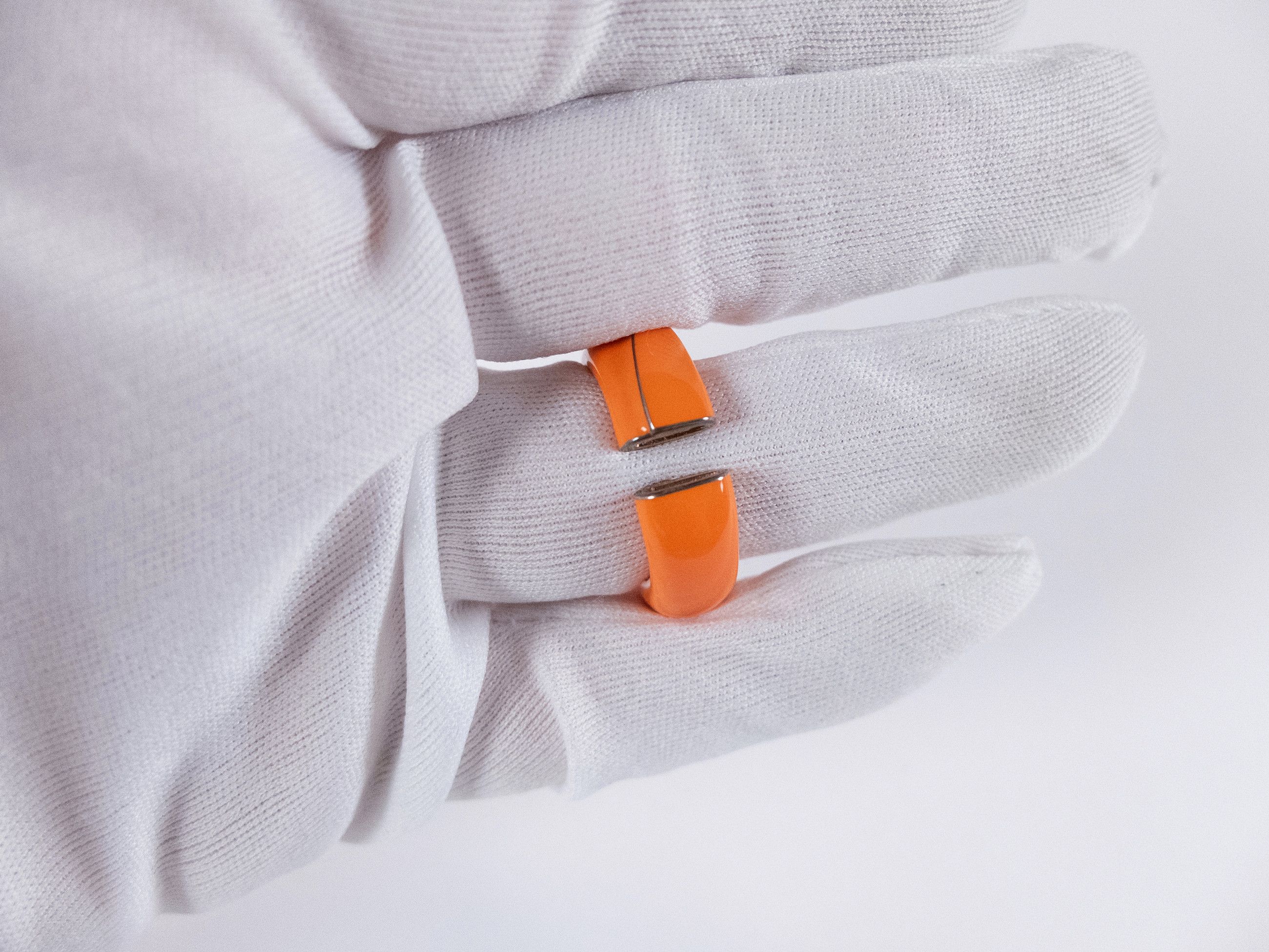 Bottega Veneta BOTTEGA VENETA Fold orange ring enamel & silver ring 19 q Size ONE SIZE - 4 Thumbnail