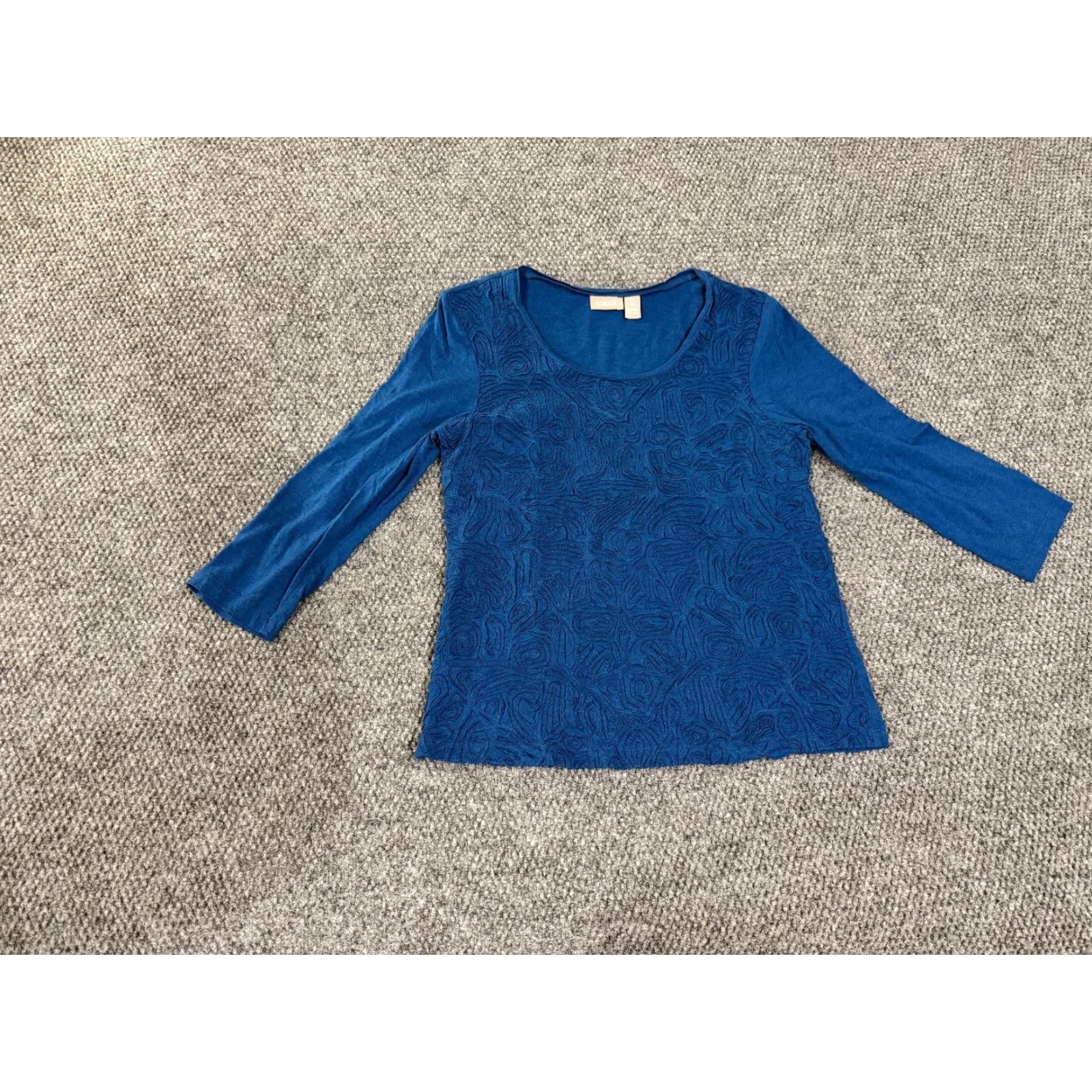 Vintage Chico's Blouse Shirt Womens 0 Blue Textured Long Sleeve Round Neck Pullover Casual Stretch Size XS / US 0-2 / IT 36-38 - 2 Thumbnail