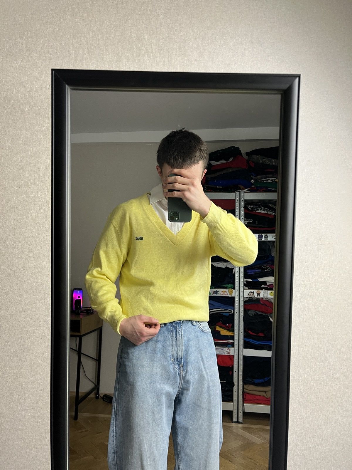 Lacoste × Vintage Vintage Chemise Lacoste Made in France Yellow V Neck Sweater Size US M / EU 48-50 / 2 - 2 Thumbnail