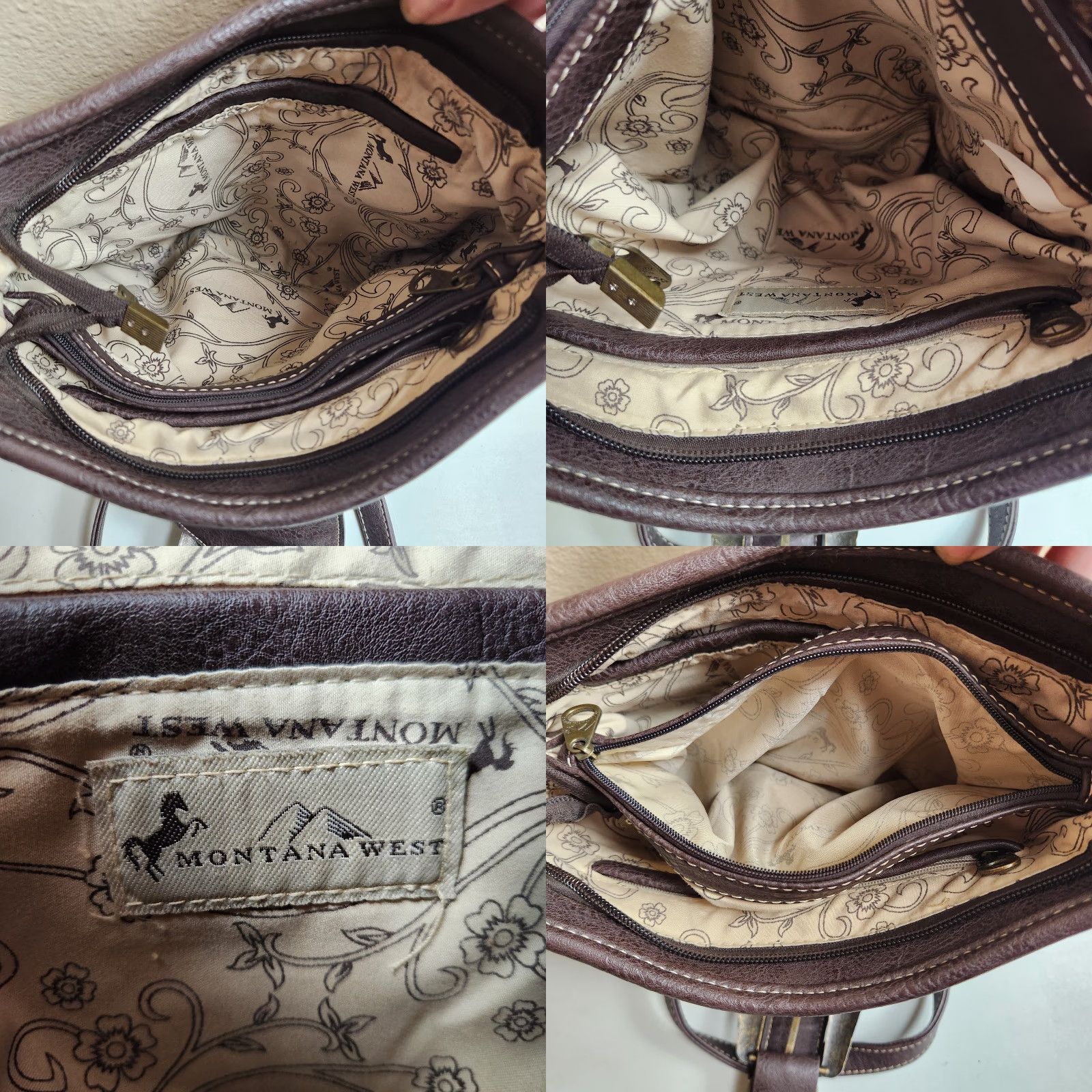 Vintage Montana West Crossbody Bag Brown Canvas Concealed Carry Embroidered Rhinestone Western Faux Leather Strap Women's Medium Size ONE SIZE - 8 Thumbnail
