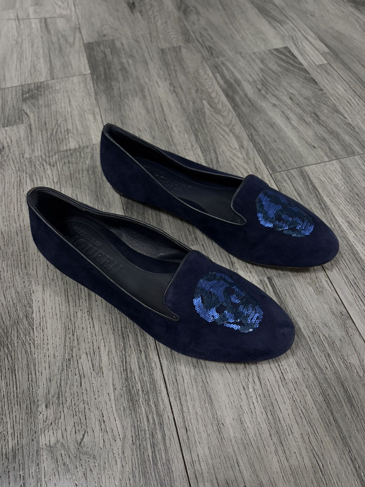 Alexander McQueen Alexander McQueen Navy Suede Slip-On Ballet Flat Skull Size US 6.5 / IT 36.5 - 2 Thumbnail