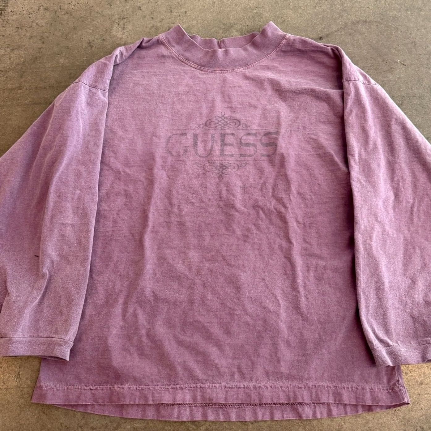 Guess VINTAGE Guess Spellout Faded Mock Neck Longsleeve Tee Purple One Size Mens XL Longsleeve Shirt Size US XL / EU 56 / 4 - 2 Thumbnail