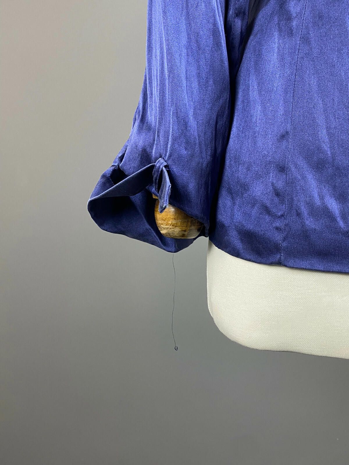 Designer Onorati Blue Silk Button Down Long Sleeve Shirt Size M Size M / US 6-8 / IT 42-44 - 7 Thumbnail