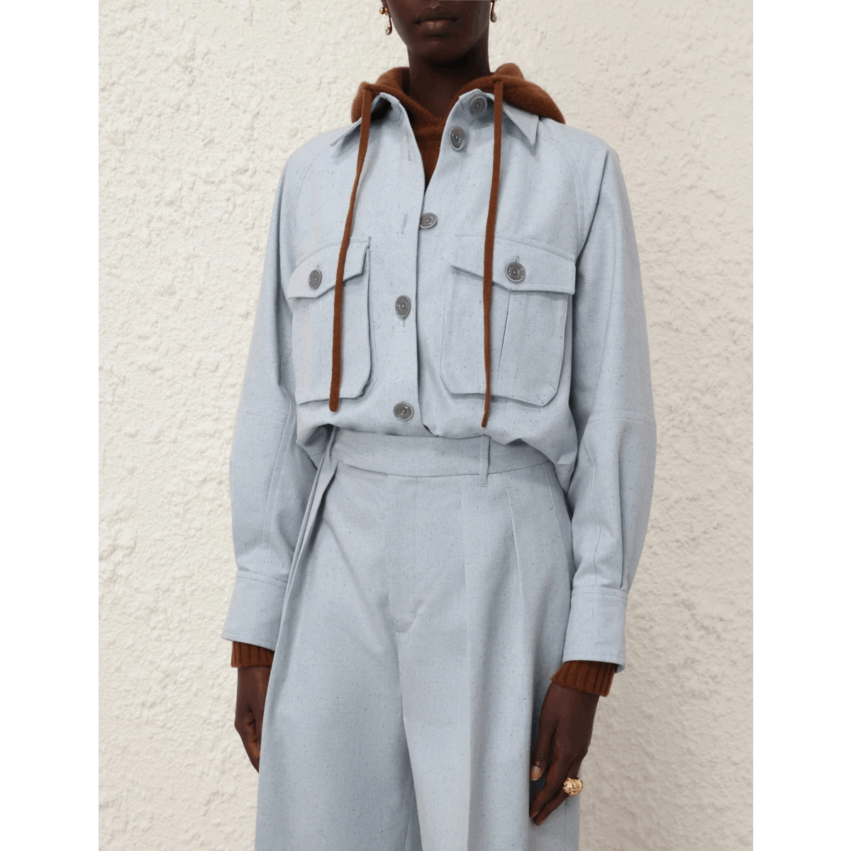 Zimmermann oc11z0525 Oversized Cotton-Silk Shirt Jacket in Light Blue Size L / US 10 / IT 46 - 2 Thumbnail