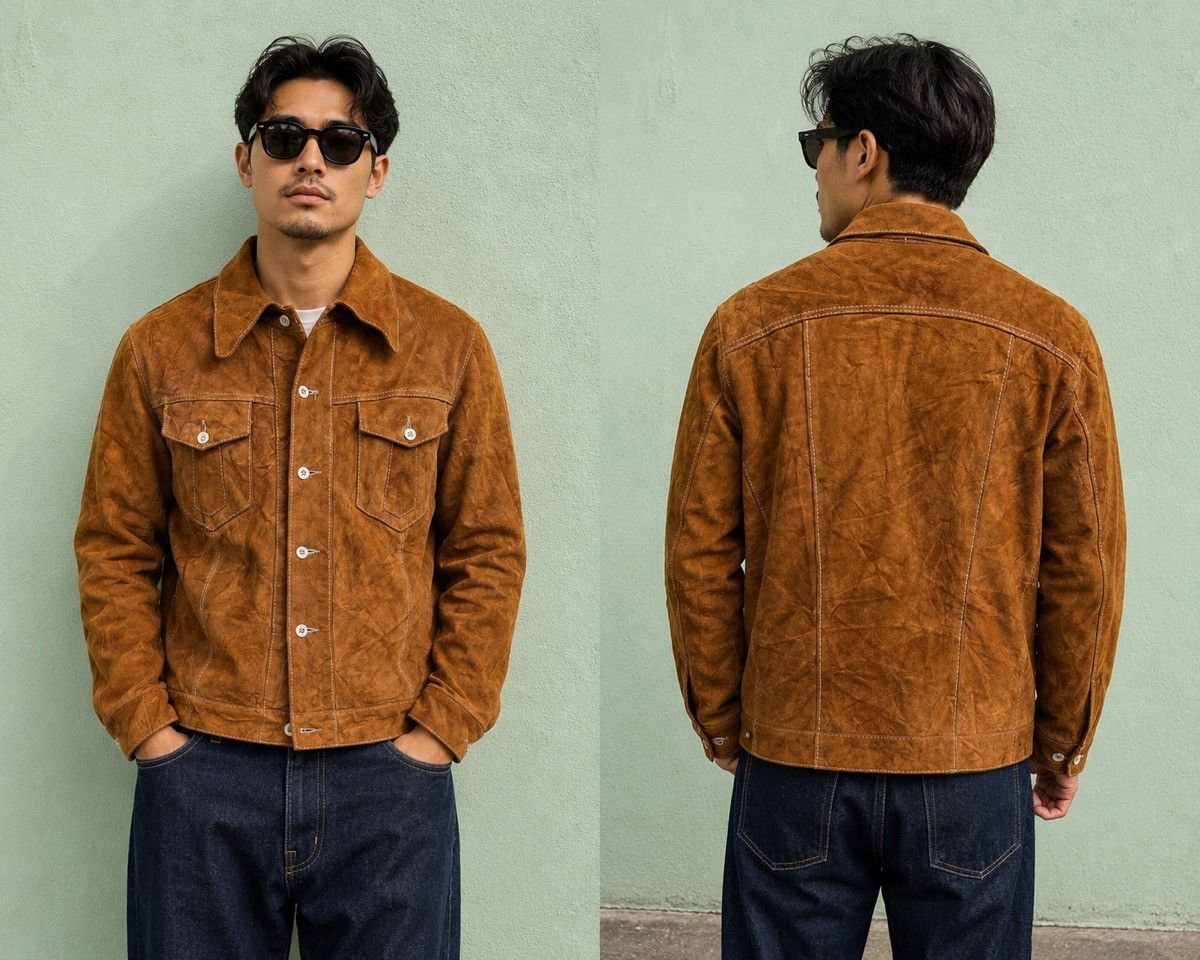 Leather Vintage 70s German Suede Leather Safari Jacket Brown Size US M / EU 48-50 / 2 - 1 Thumbnail