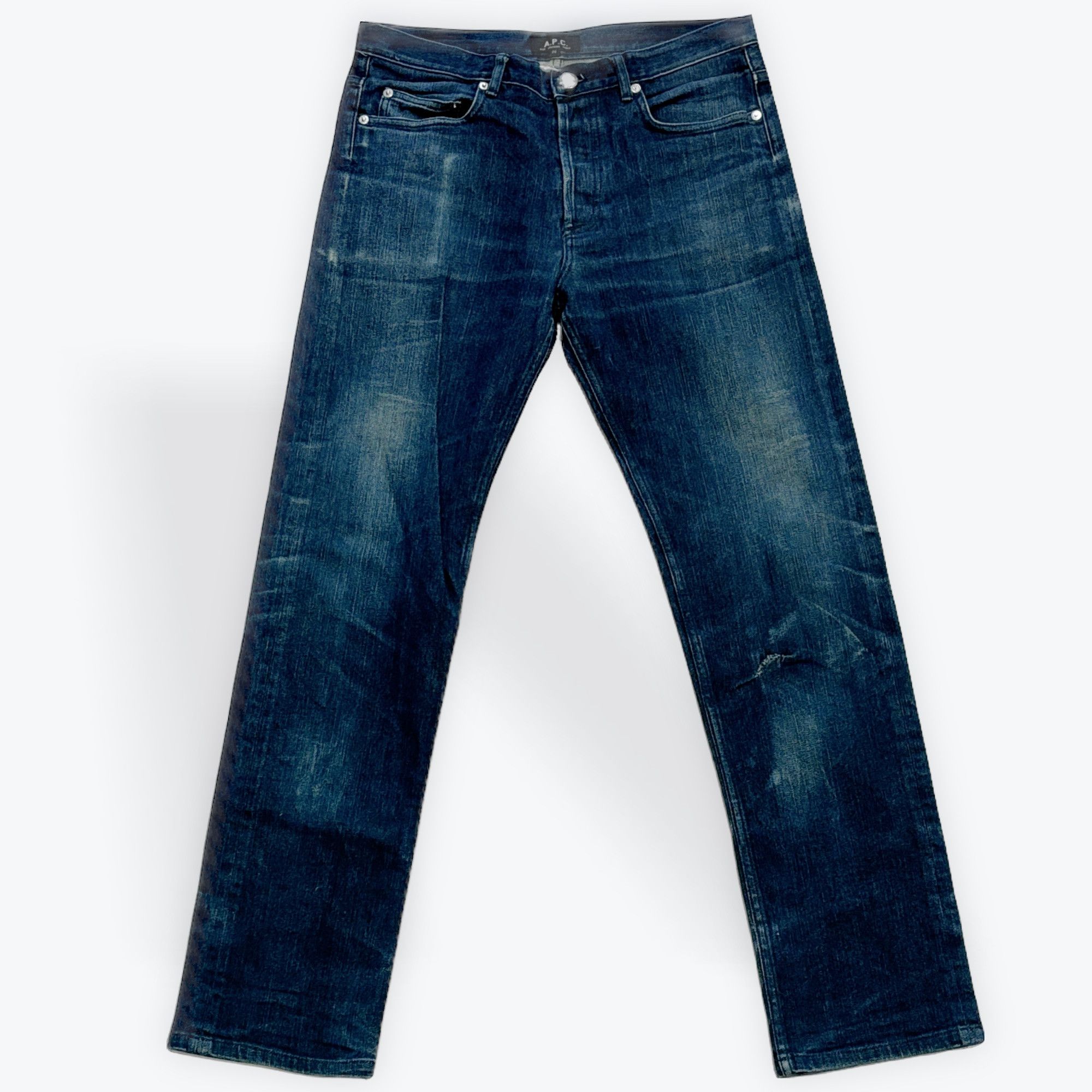 29 - A.P.C. Dark Wash Distressed Straight Leg Jeans