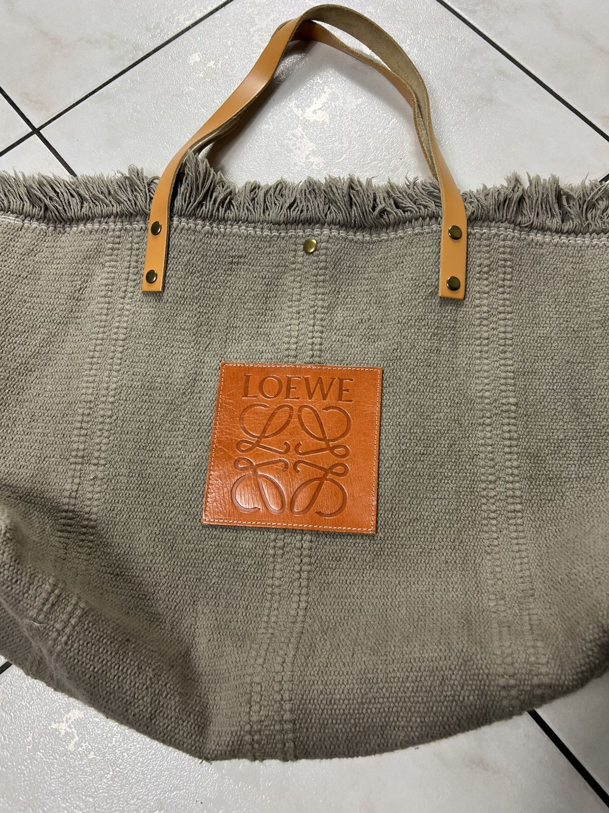 Loewe Loewe big tote bag knitted canvas fringle leather logo Size ONE SIZE - 4 Thumbnail