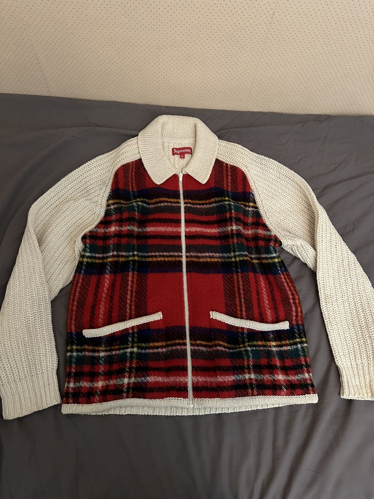 Supreme】plaid front zip sweater - ニット/セーター