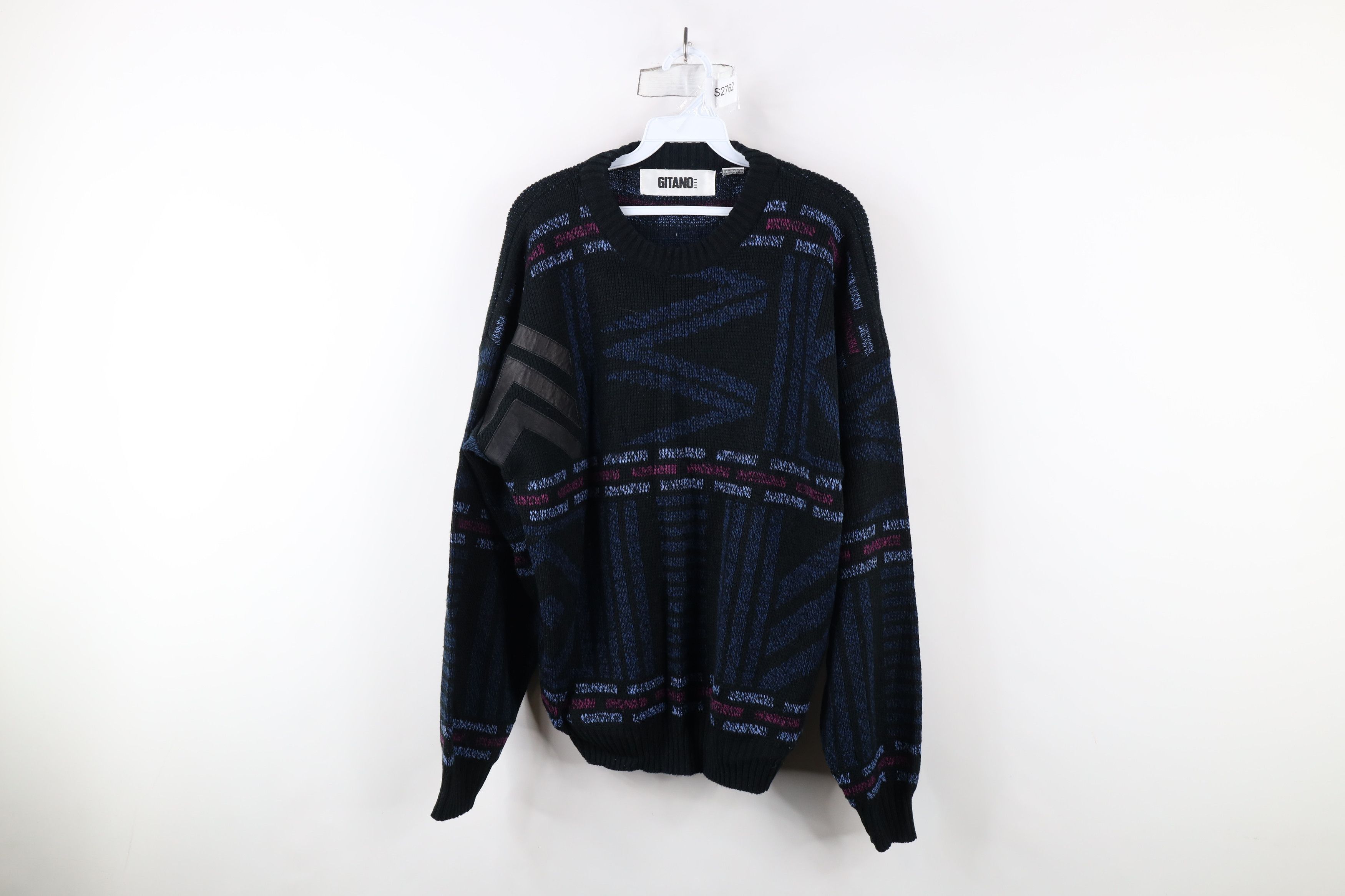 Vintage Vintage 90s Coogi Style Geometric Leather Trim Knit Sweater Size US L / EU 52-54 / 3 - 1 Thumbnail