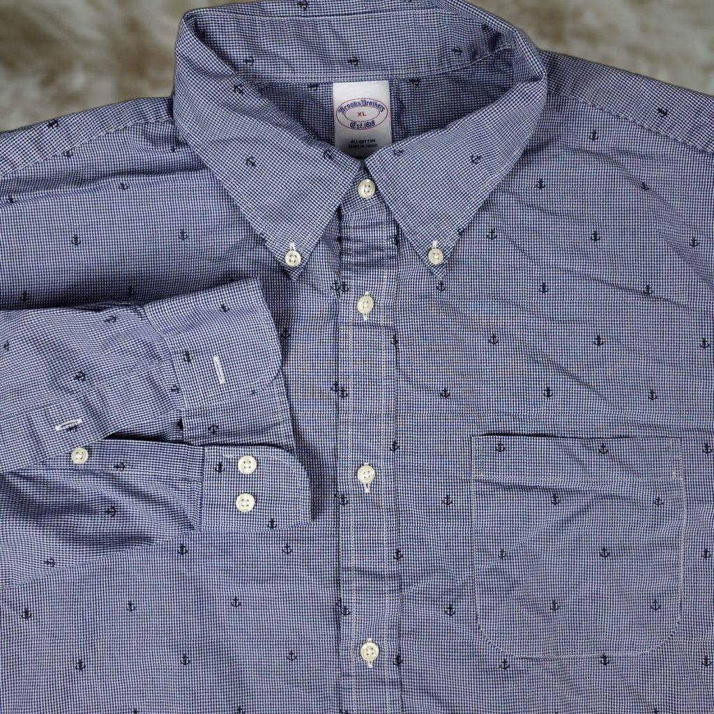 Brooks Brothers Brooks Brothers Shirt Mens XL Blue Check Button-Up Long Sleeve Size US XL / EU 56 / 4 - 1 Thumbnail