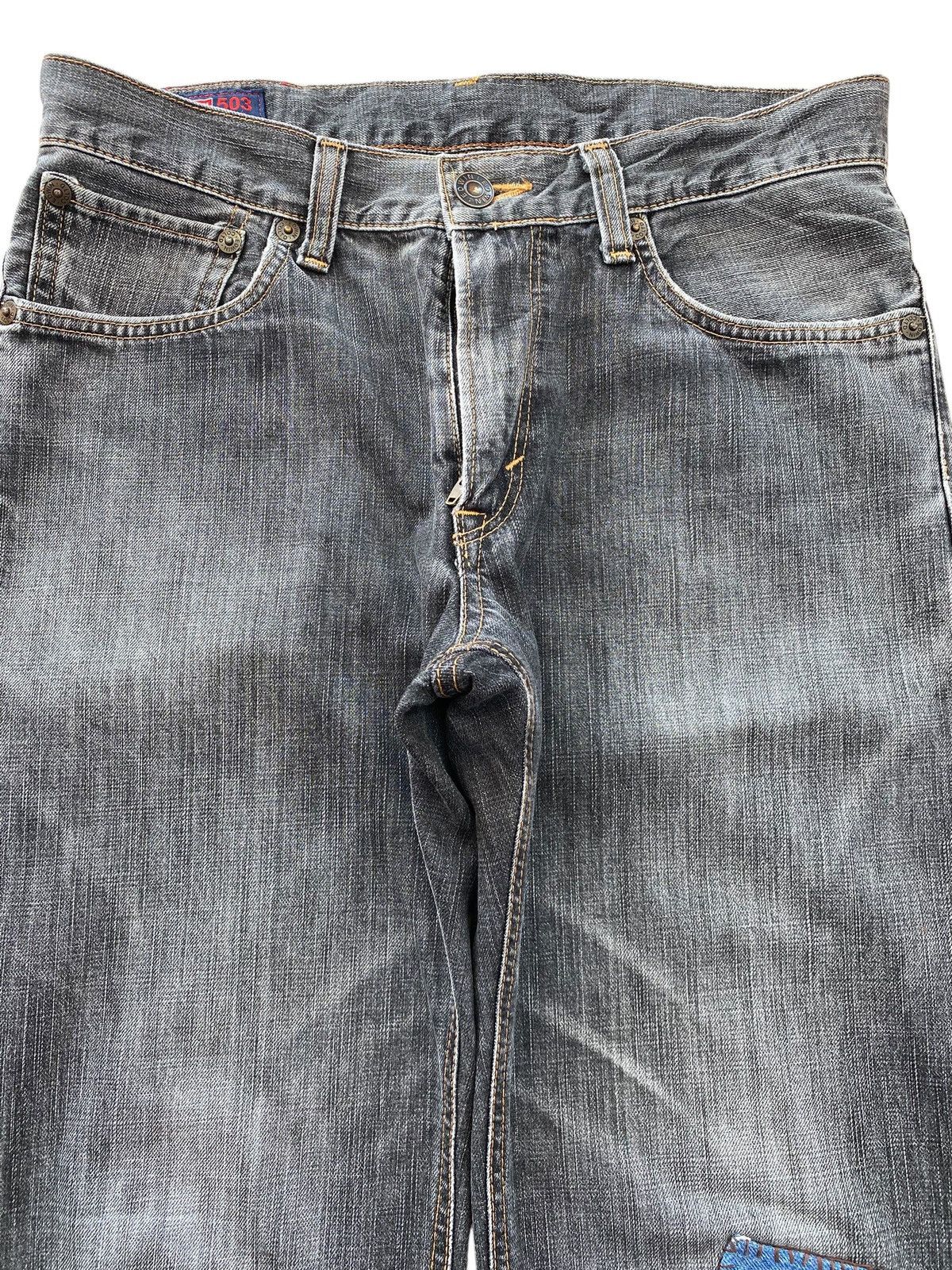 Edwin Edwin 503 Faded Blue Wash Patchwork Straight Leg Jeans Size US 32 / EU 48 - 2 Thumbnail