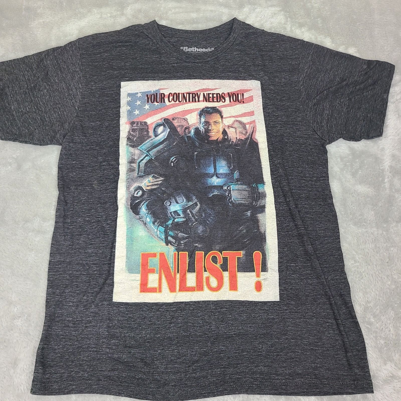 Vintage Bethesda Fallout 4 Game ENLIST! Flier Short Sleeve T Shirt D Size US M / EU 48-50 / 2 - 1 Thumbnail