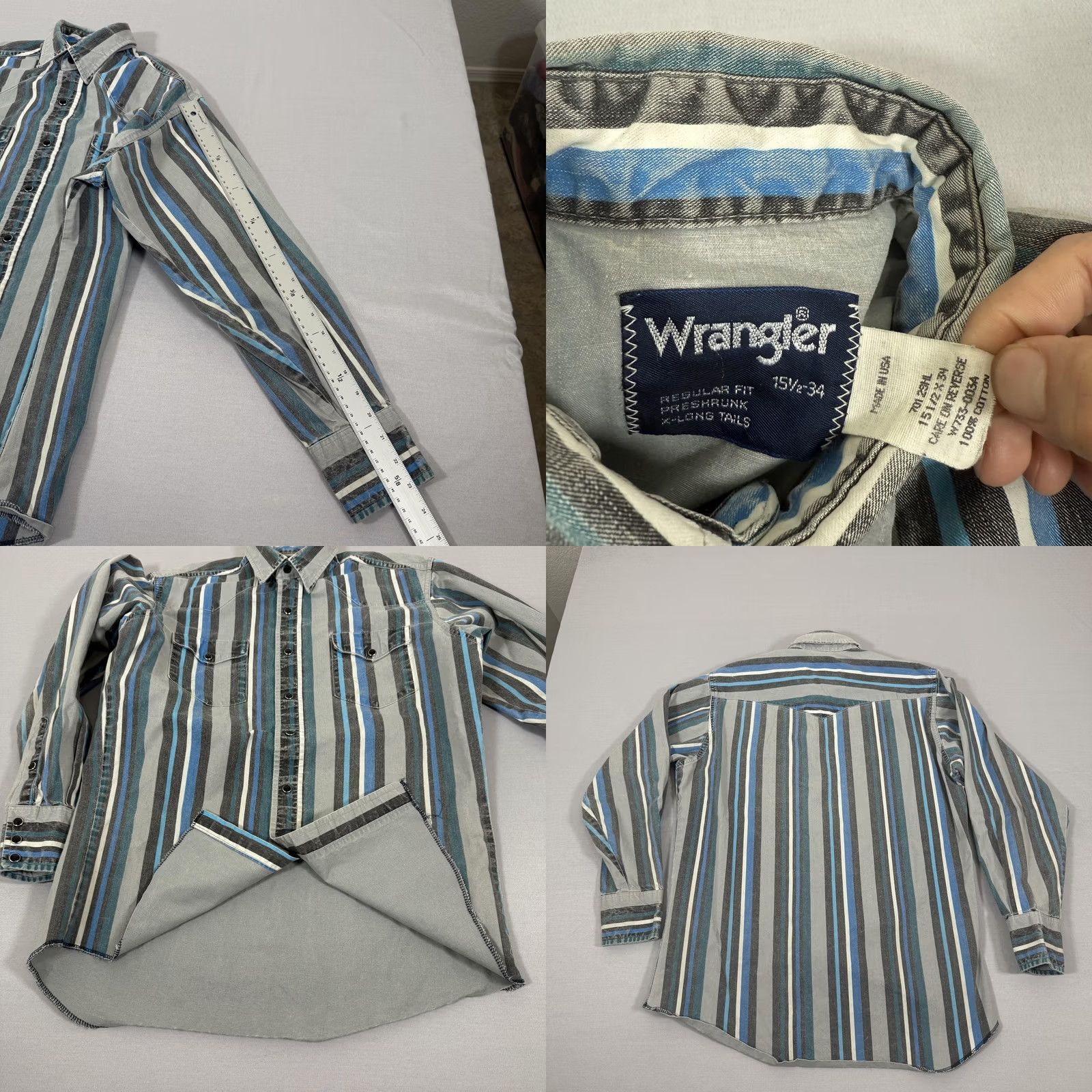 Wrangler VINTAGE Wrangler Shirt Men Medium Brushpopper Stripe Western Pearl Snap 90s Work Size US M / EU 48-50 / 2 - 8 Thumbnail