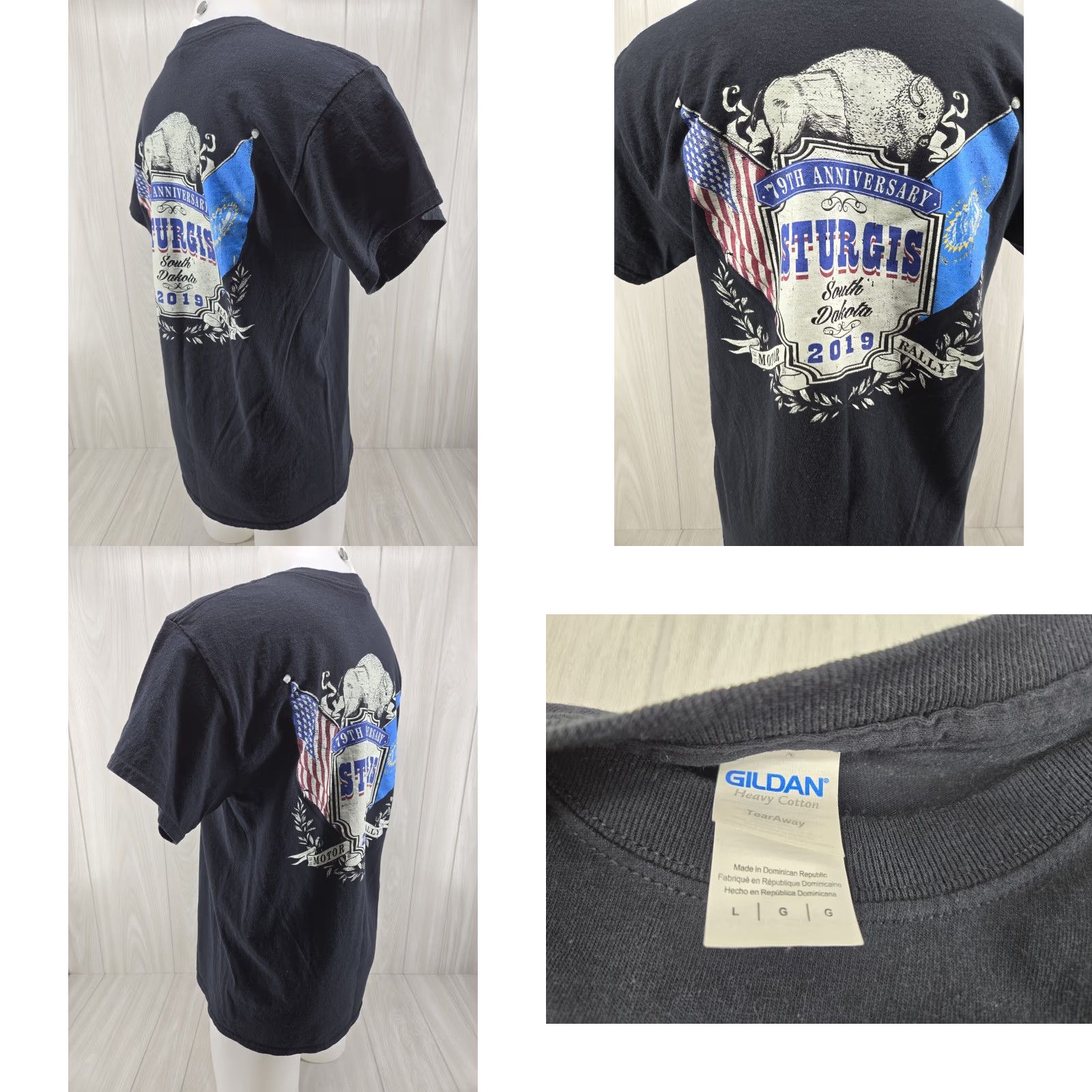 Gildan Sturgis T Shirt Large Black 2019 Rally Biker Motorcycle 79th Annual Gildan Ultra Cotton Mens T-Shirt Black Graphic Print Short Sleeve XS? Size US L / EU 52-54 / 3 - 8 Thumbnail