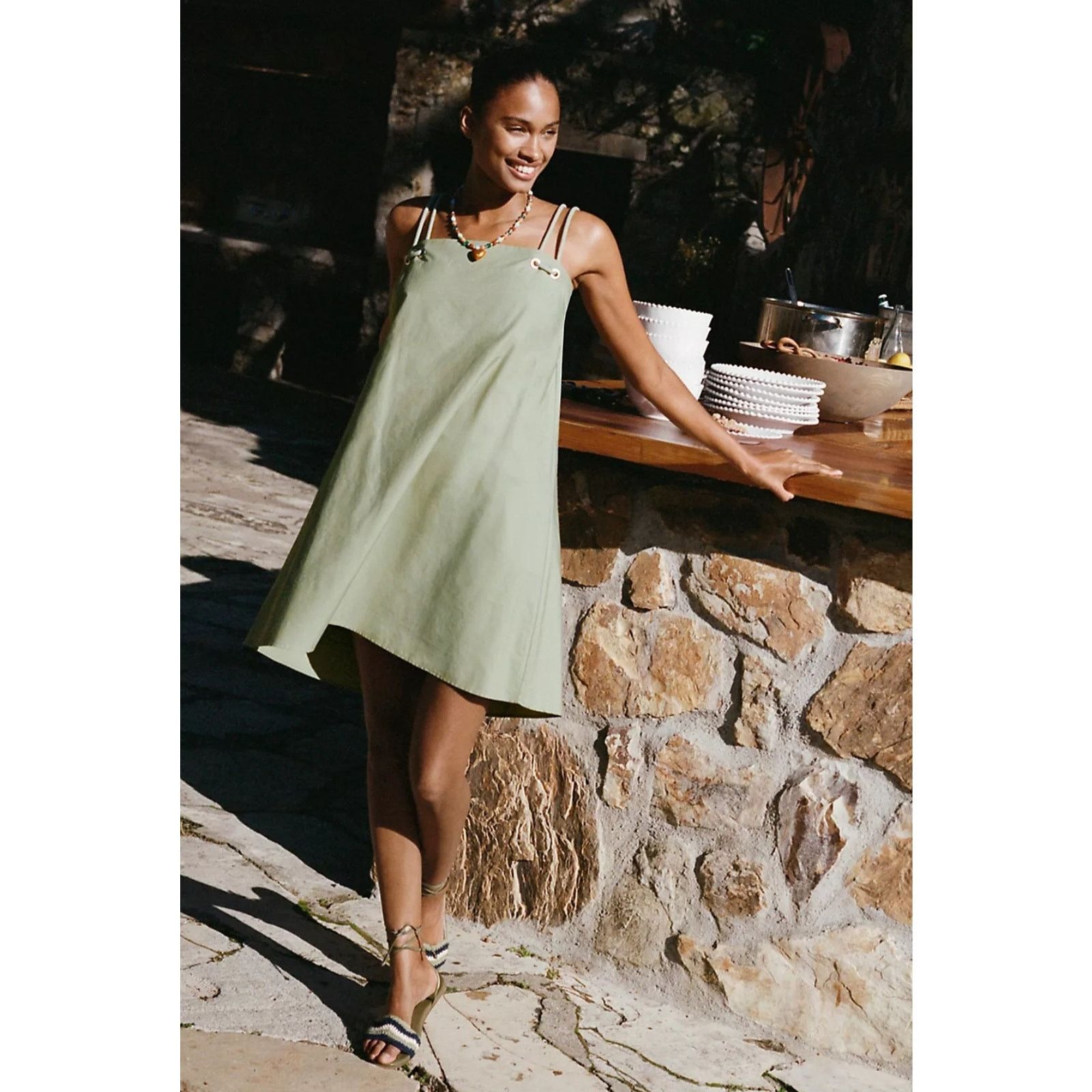 Anthropologie NWT Rope-Strap Swing Tank Dress $148 SMALL Green Mini Size S / US 4 / IT 40 - 1 Thumbnail
