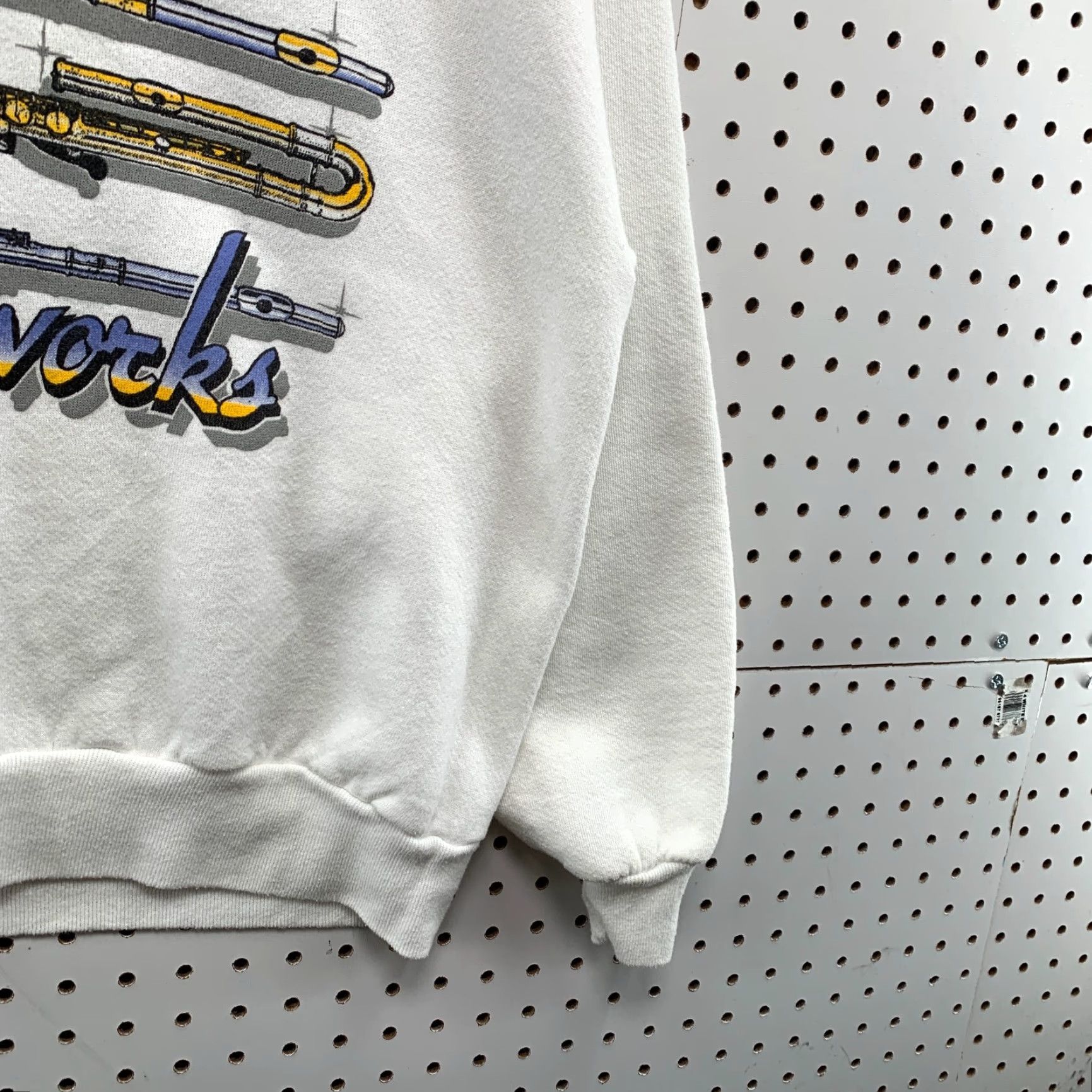 Jerzees VINTAGE 80s JERZEES Flute Graphic Crewneck Sweatshirt Men Large White Music Fleece Pullover Size US L / EU 52-54 / 3 - 6 Thumbnail