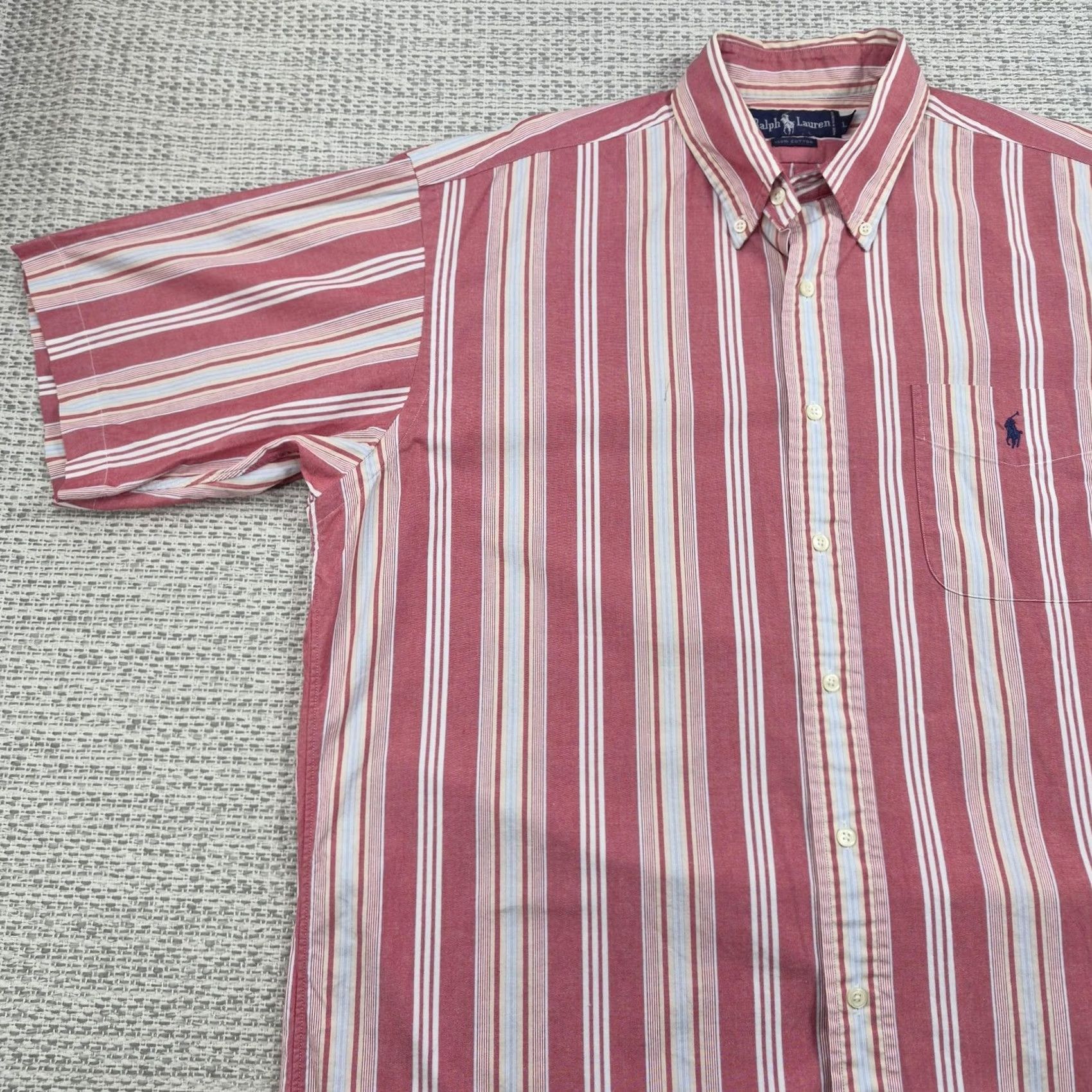 Ralph Lauren Ralph Lauren Button Up Shirt Mens Large Red Striped Short Sleeve Casual Preppy Size US L / EU 52-54 / 3 - 3 Thumbnail