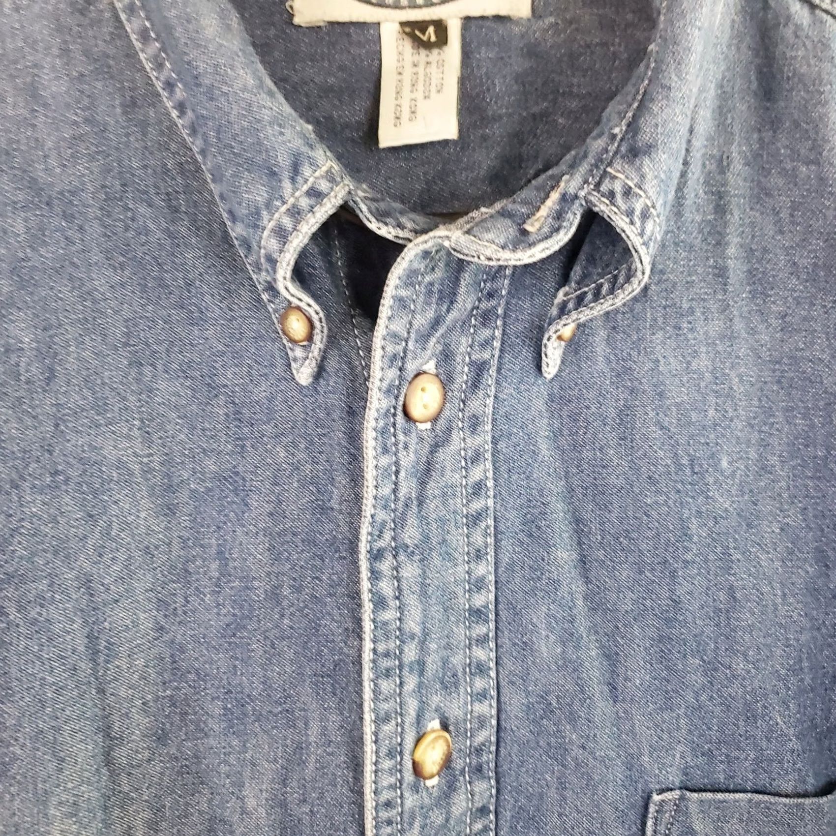 Denime Supplies Menswear Mens Denim Button-Up Shirt Blue with USMC Marines Logo Pocket Long Sleeve Collared Button-Up Regular Fit M Boys Mens Girls? Size US 31 - 5 Thumbnail
