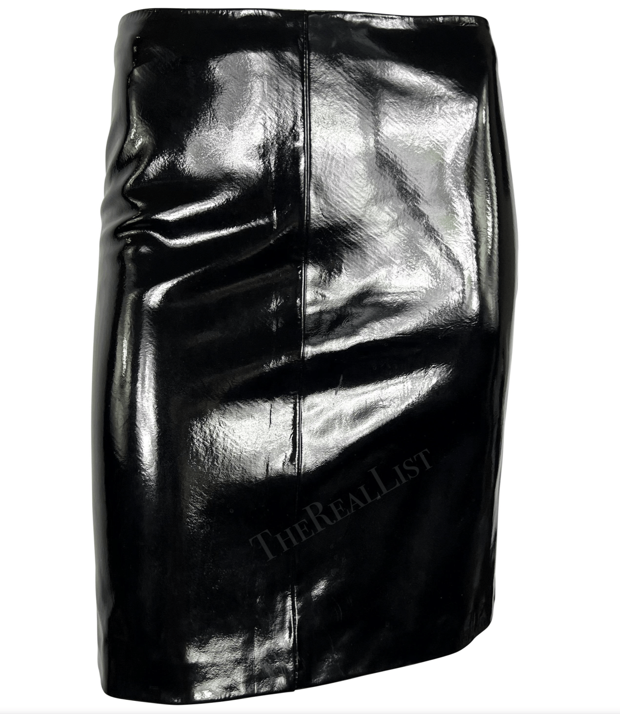 Versace SS 2001 runway black patent leather moto skirt Size 28" / US 6 / IT 42 - 5 Thumbnail