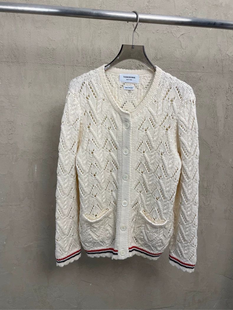 Thom Browne Thom browne Beige hem striped wool cardigan jacket 2504-Nex Size M / US 6-8 / IT 42-44 - 1 Thumbnail