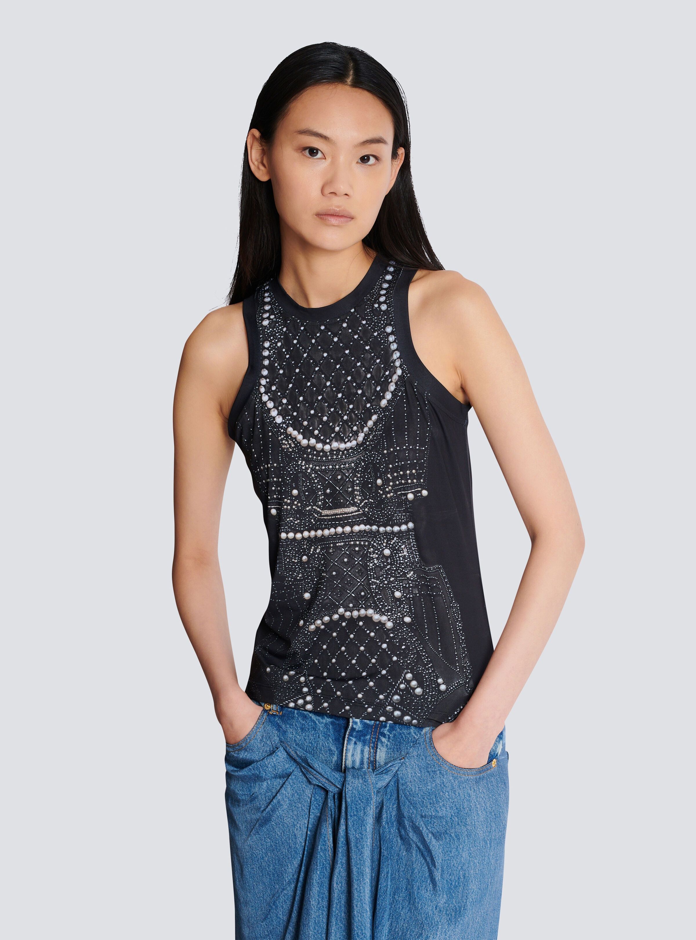 Balmain o1s1wg111225 Satin Jersey Tank Top in Black Size M / US 6-8 / IT 42-44 - 4 Thumbnail