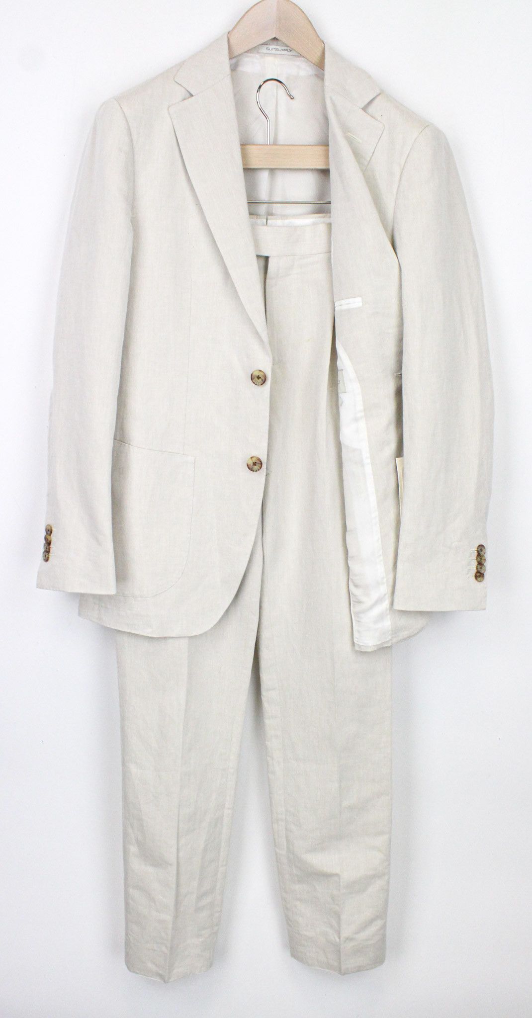 image of Suitsupply Havana Uk36R Sand Melange Slim Linen Cotton Suit 71290 in Beige, Men's