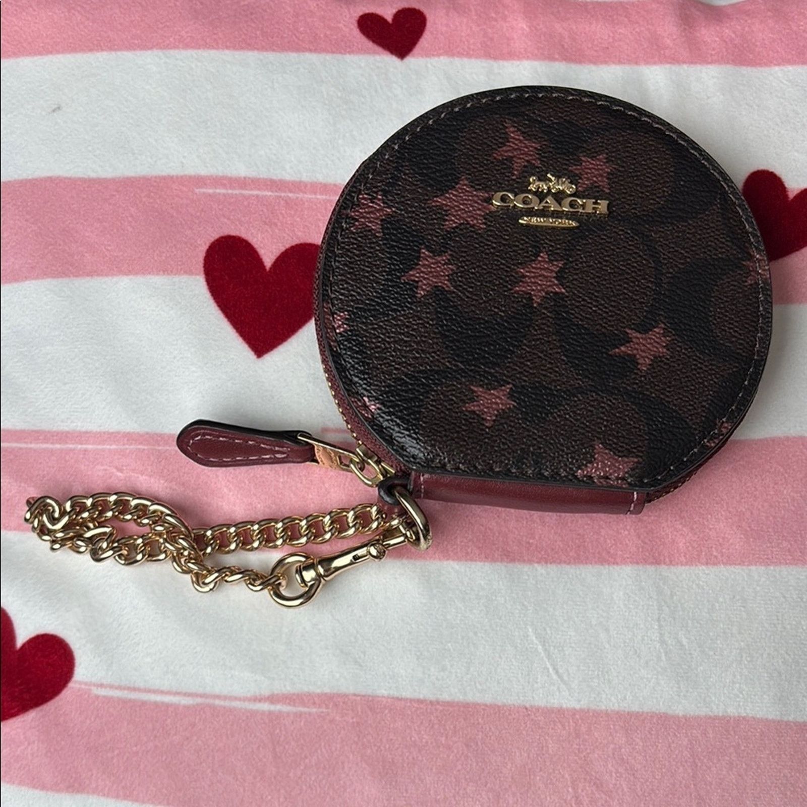 Coach Coach Round Coin Case bag charm Rose Gold metallic Stars Size ONE SIZE - 1 Thumbnail