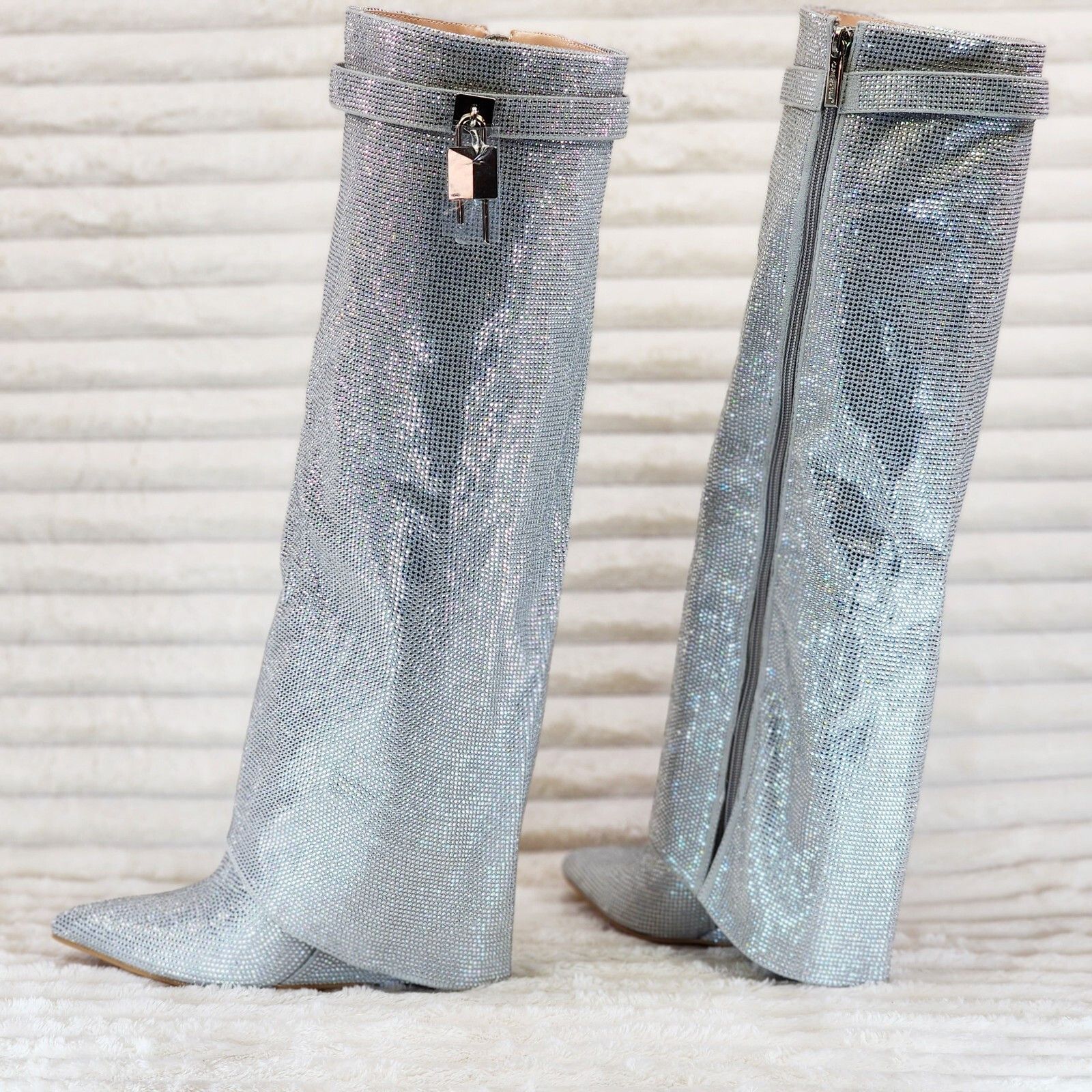 Other Super Sparkle Rhinestone Sharky Skirted Fold Over Wedge Heel Size US 11 / IT 41 - 2 Thumbnail