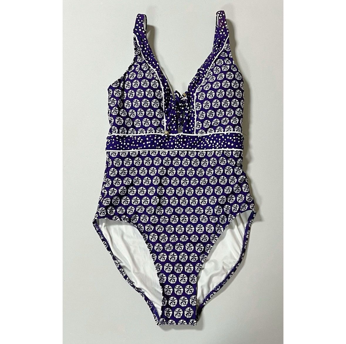 Designer × Vintage La Blanca Patterned One-Piece Bathing Suit Swimwear 10 💙🤍✨ Size L / US 10 / IT 46 - 1 Thumbnail
