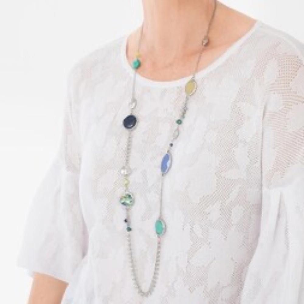 Chicos Chico’s Silver Multi-Color Blue Green Stone Long Necklace Size ONE SIZE - 2 Thumbnail