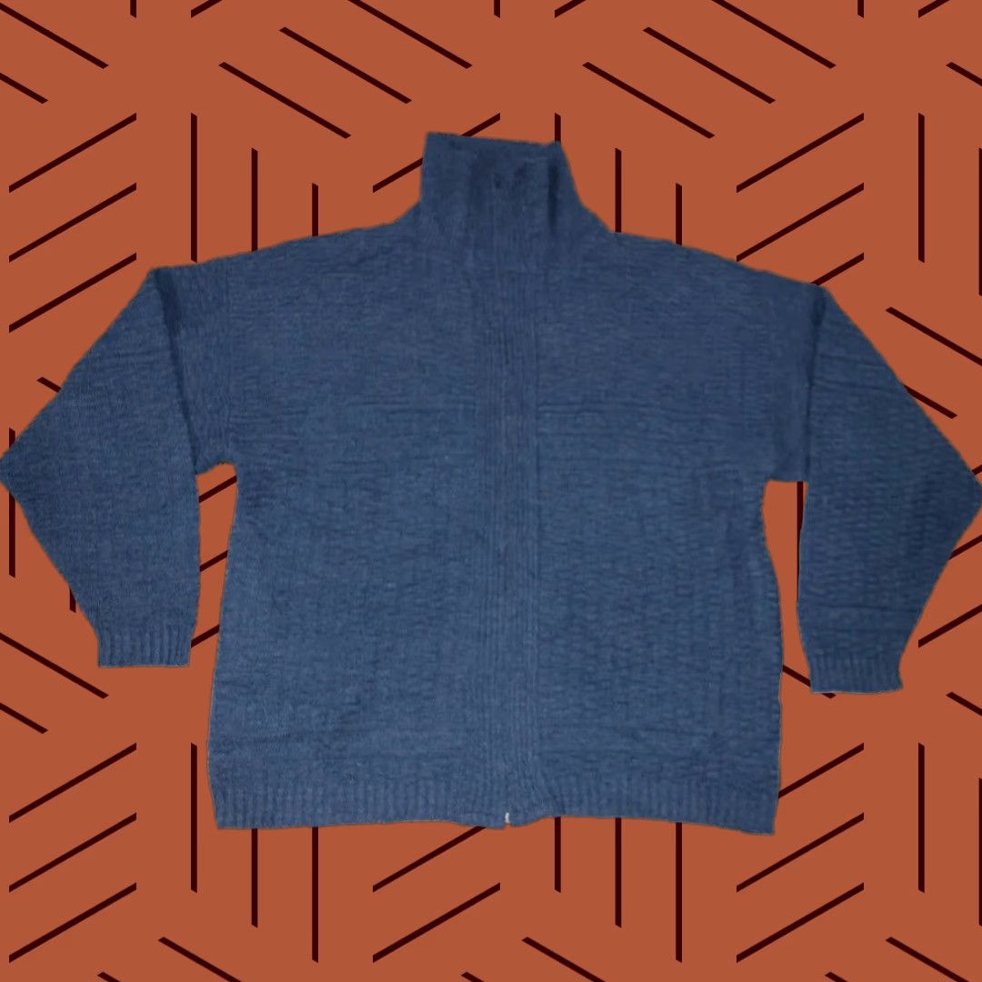 Vintage COMFORT KNITS Men's Full Zip Sweater, Fisherman Knit, Plaid, Blue, 2XL, USA, Casual, All Seasons Size US XXL / EU 58 / 5 - 1 Thumbnail