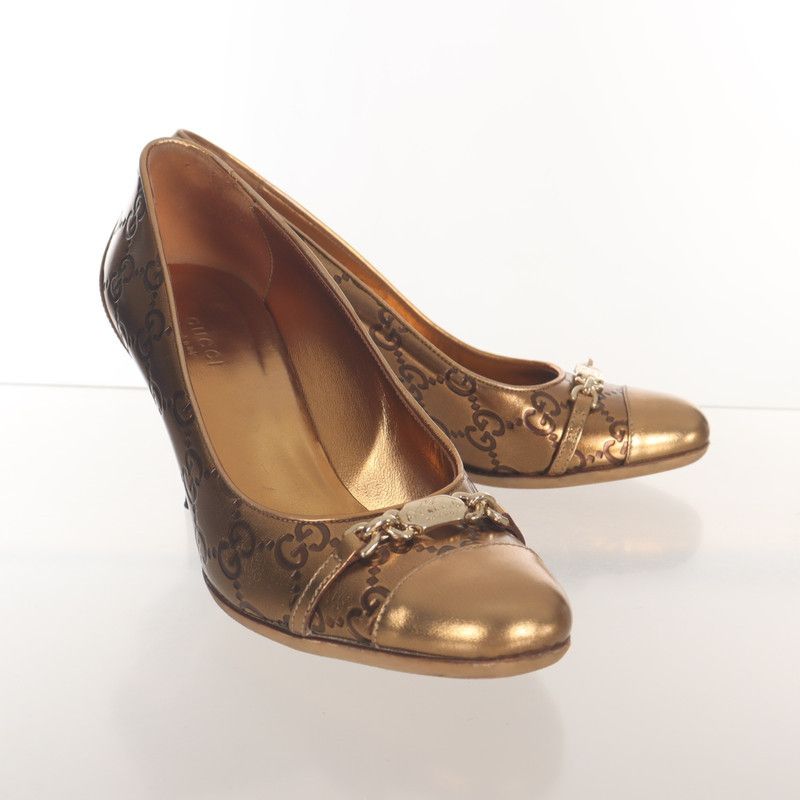 Gucci Metallic High Heels with Logo Design