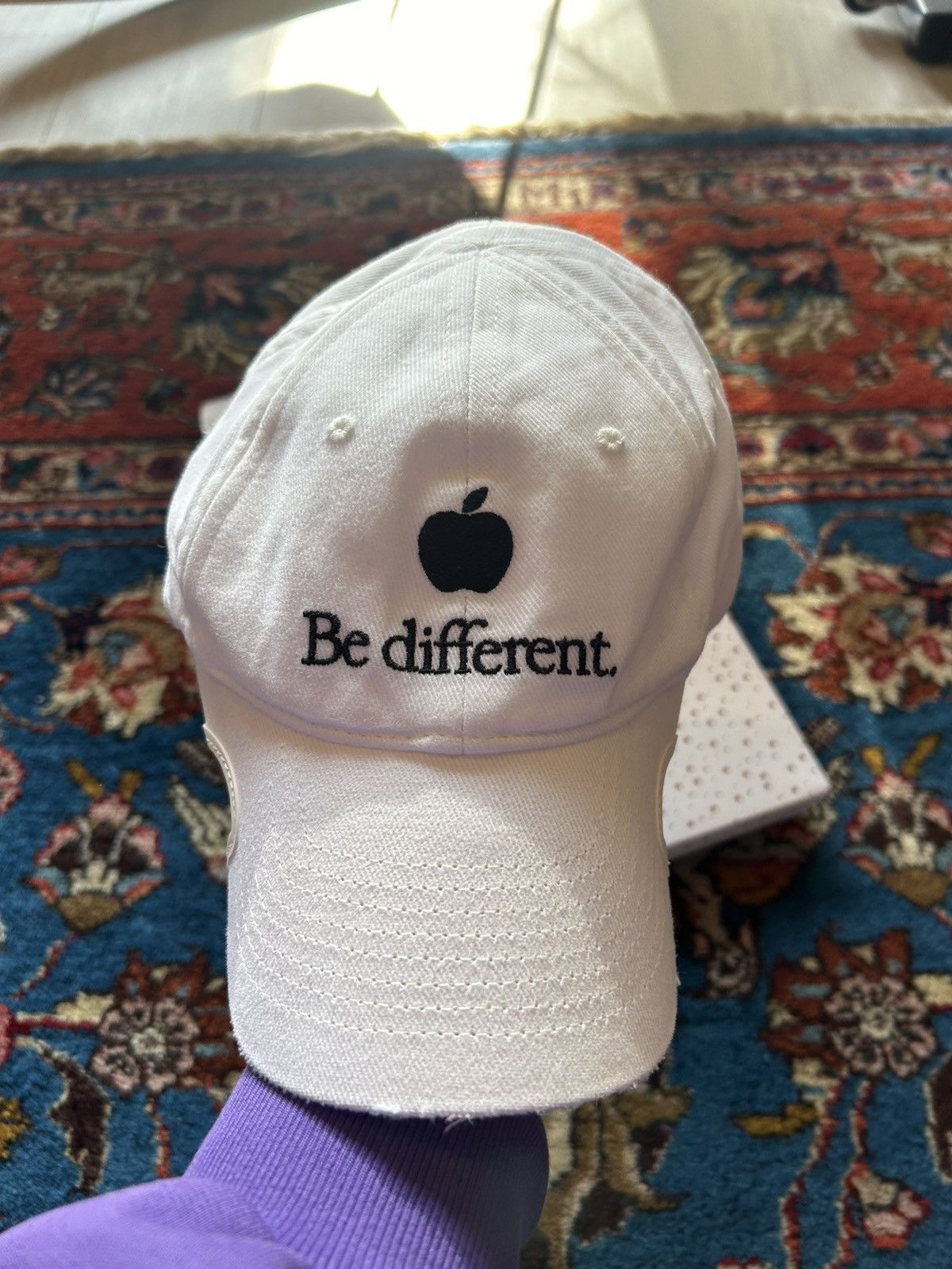 image of Balenciaga Be Different Apple Hat in White, Men's